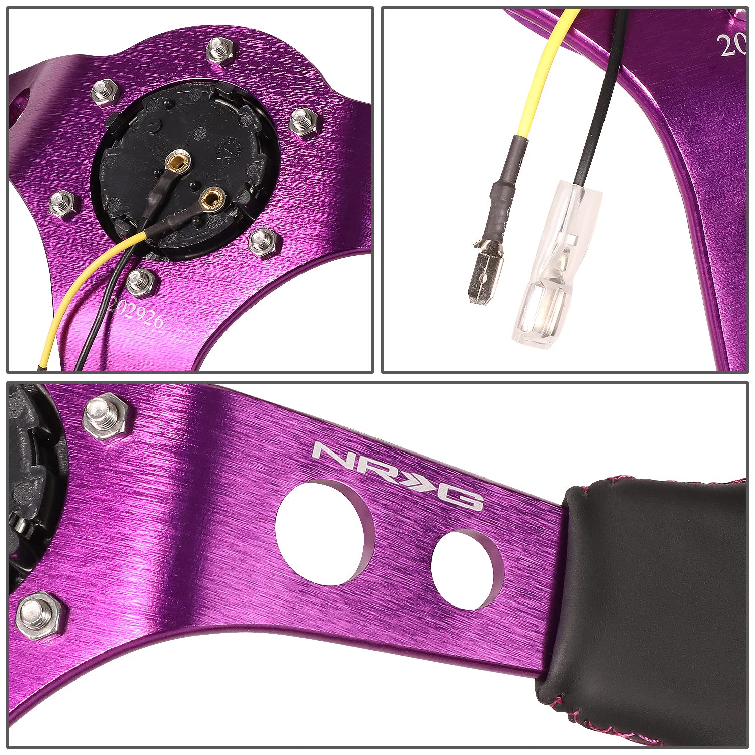 NRG Innovations Reinforced NRG-RST-006PP Steering Wheel 350MM Sport Steering Wheel (3" Deep), Black Leather, Purple Center Mark with Purple Stitching