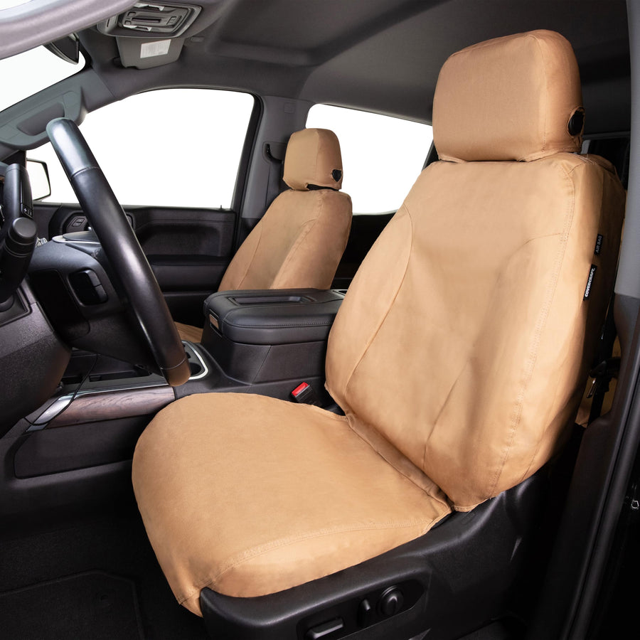 Covercraft Custom Polycotton Seat Covers | Fits 2024-2025 Jeep Gladiator Without Molle Panel | 1st Row Bucket Seats, Tan