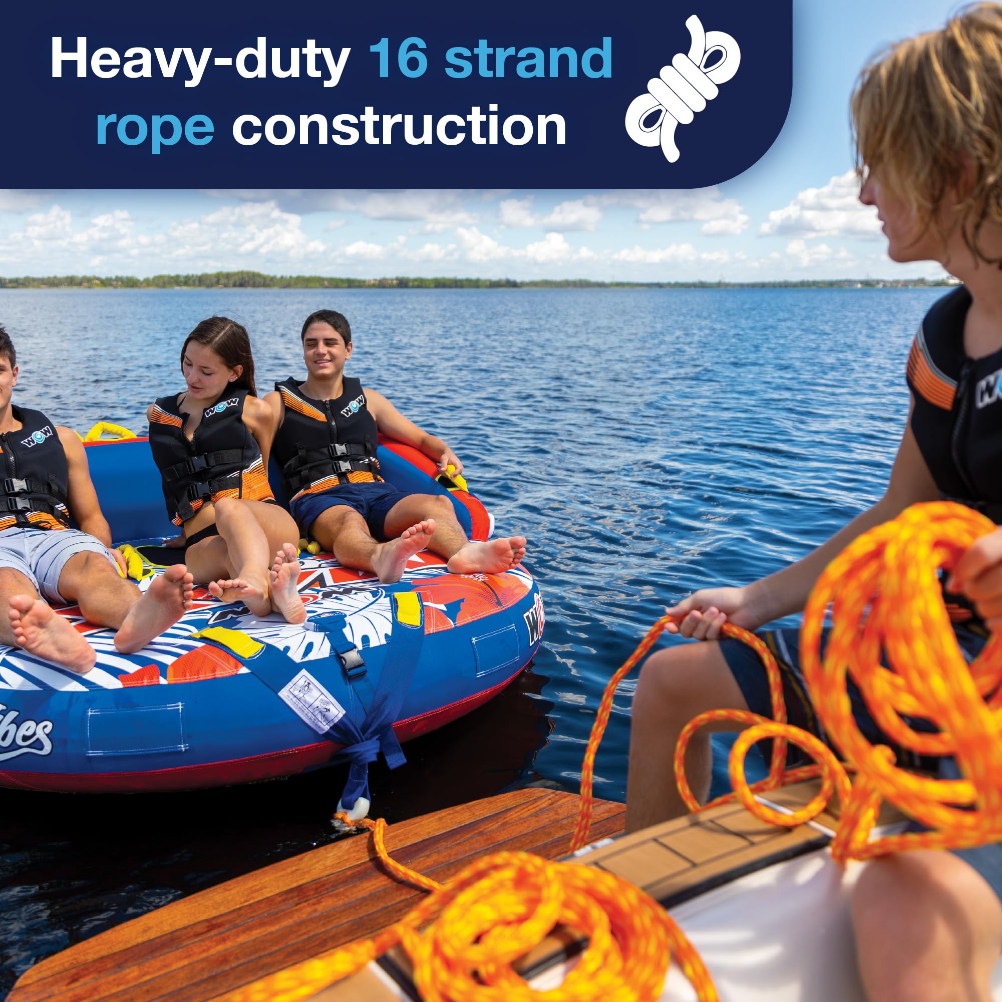 WOW Sports 4k World of Watersports 60 ft. Tow Rope with Floating Foam Buoy 1 2 3 or 4 Person Tow Rope for Boating, 11-3010