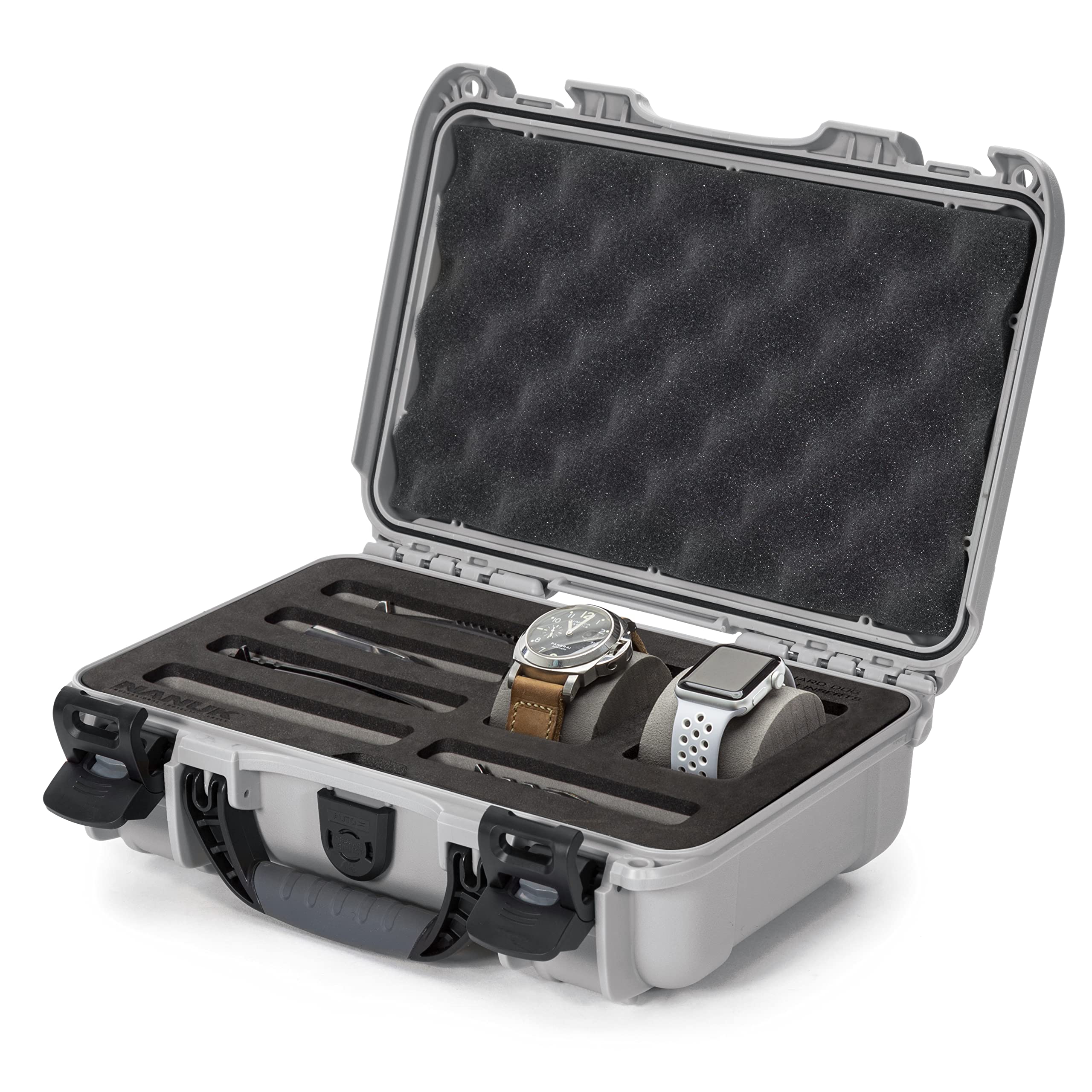 Cases Nanuk w/foam insert for 2 Watches and 5 Knives - Silver 909-2WT5KNI5