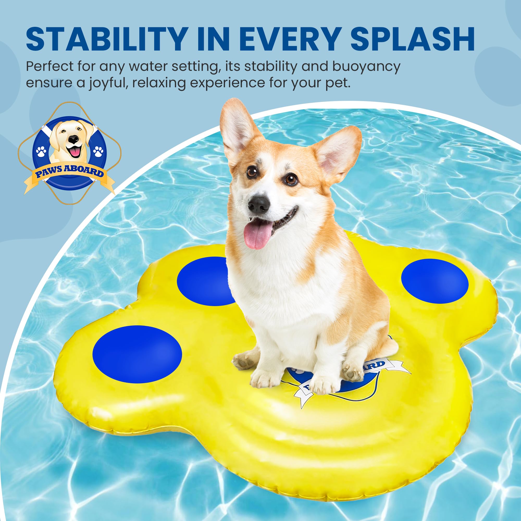 Paws Aboard Floating Durable Doggy Lazy Raft - Heavy-Duty, Puncture Resistant, Vinyl Inflatable Pool Floats for Dogs, Ideal for Swimming Pools, River, Lake, and Boat Adventures - X-Large (70" x 55")