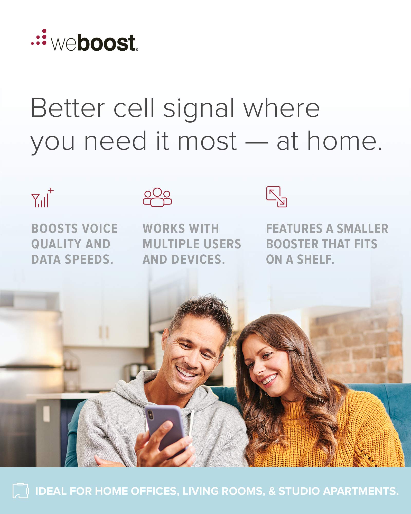 Home Studio weBoost - Cell Phone Signal Booster | Boosts 4G LTE & 5G for all U.S. & Canadian Networks - Verizon, AT&T, T-Mobile & more | Made in the U.S. | FCC Approved (model 470166)