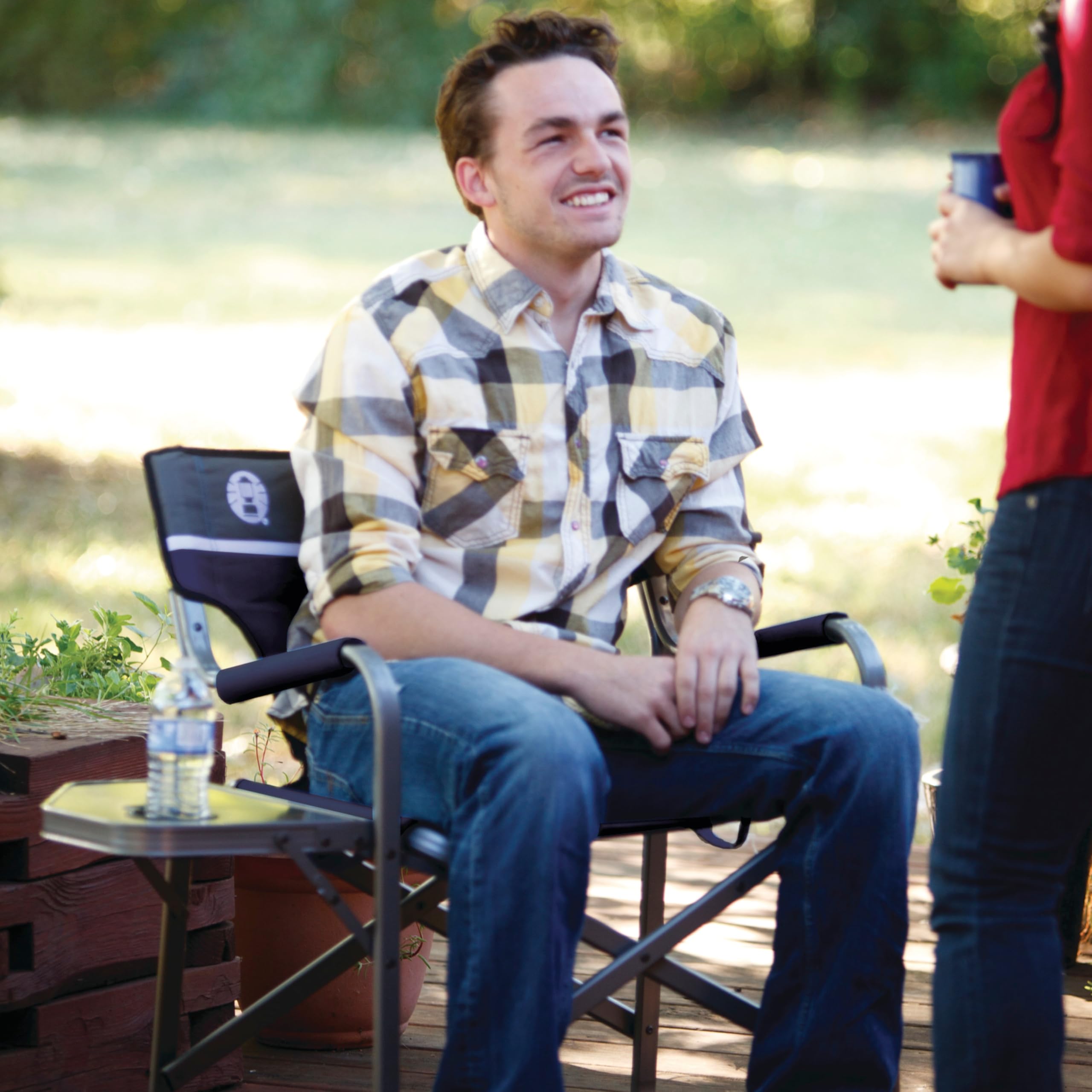 Coleman Folding Outpost Elite Camping Chair with Side Table & Cup Holder, Weather-Resistant Portable Chair with Arm Rests