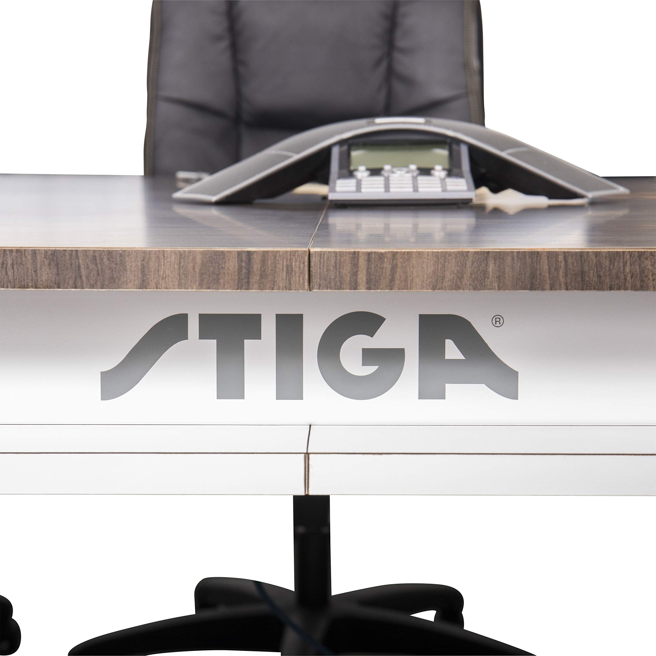 STIGA 3-in-1 Dining, Conference and Hybrid Table Tennis Table – White Base with Walnut Finished Top