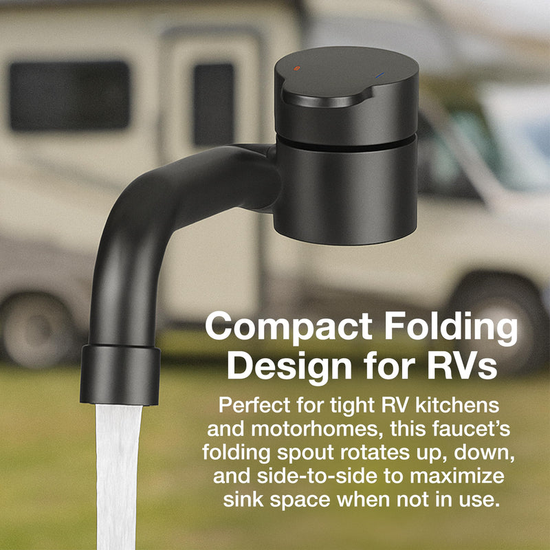 Folding RV Kitchen Faucet Dura Faucet (DF-MK510H-MB) – Matte Black, 360° Rotating & Vertical Folding Spout, Single Lever Handle, Lead-Free, Easy Install Compact Sink Faucet