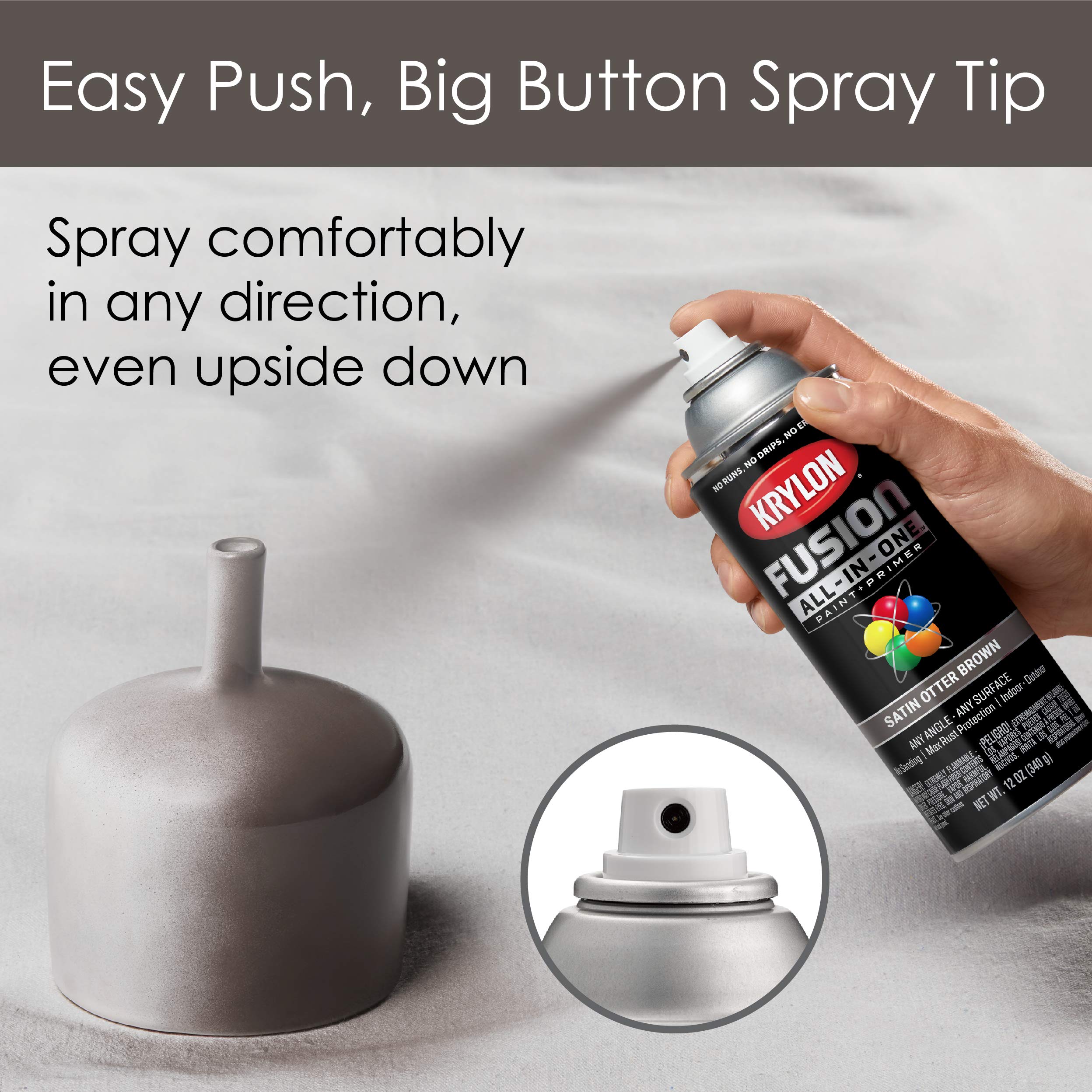 Krylon All-In-One Fusion Adhesive Spray Paint for Indoor/Outdoor Use, 12 oz, Otter Brown