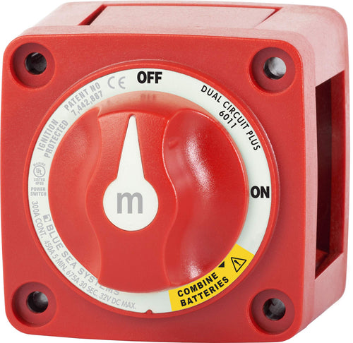 Blue Sea Systems m-Series Battery Switch Mini Dual Circuit Plus, 32V DC, 300A, Red