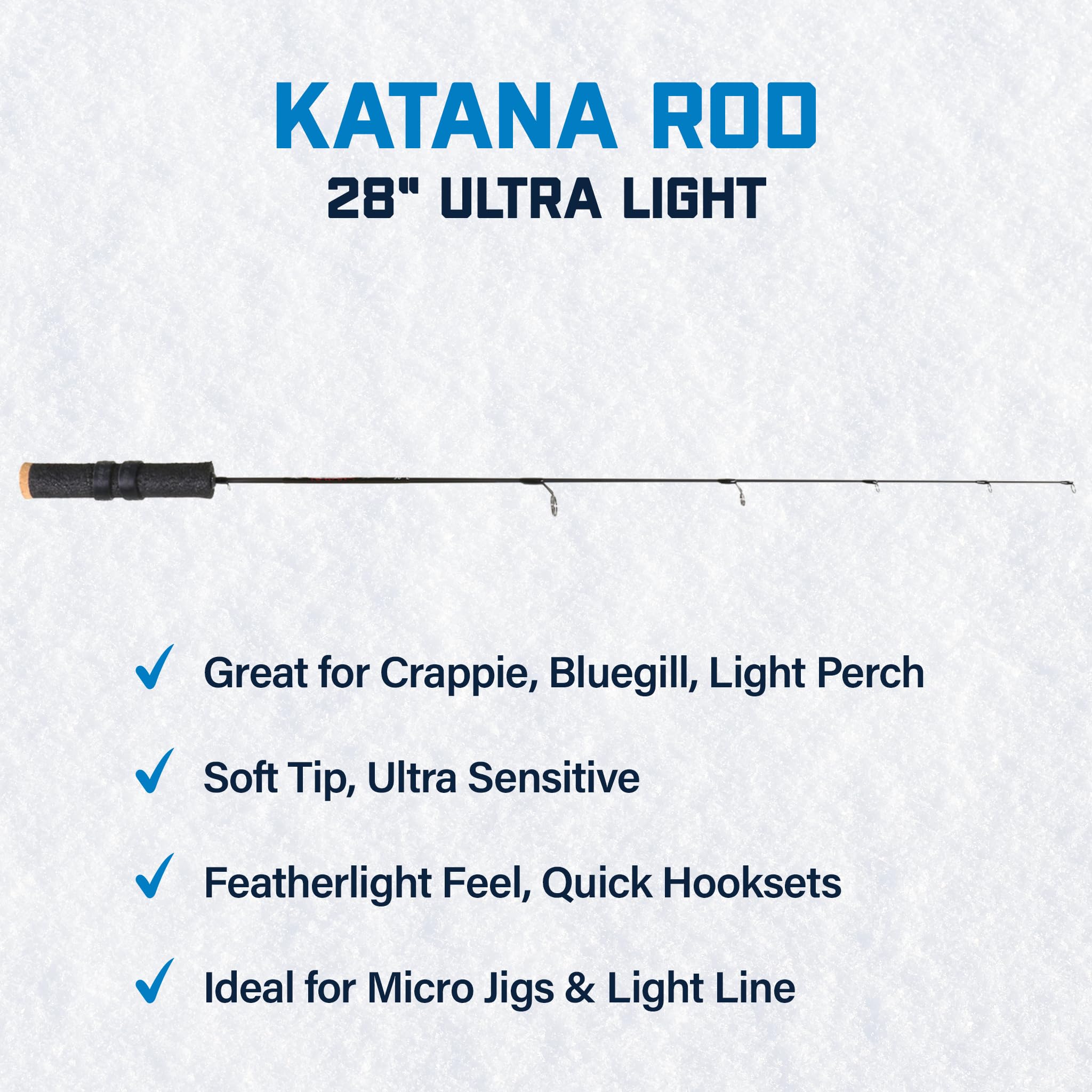 28” Katana Ultra Light Ice Fishing Rod – 30T Solid Graphite Rod with Lightweight Tsuka Handle, Carbon Blank & Oversized Fly Guides – Ultralight Rod for Panfish, Perch & Finesse Jigging