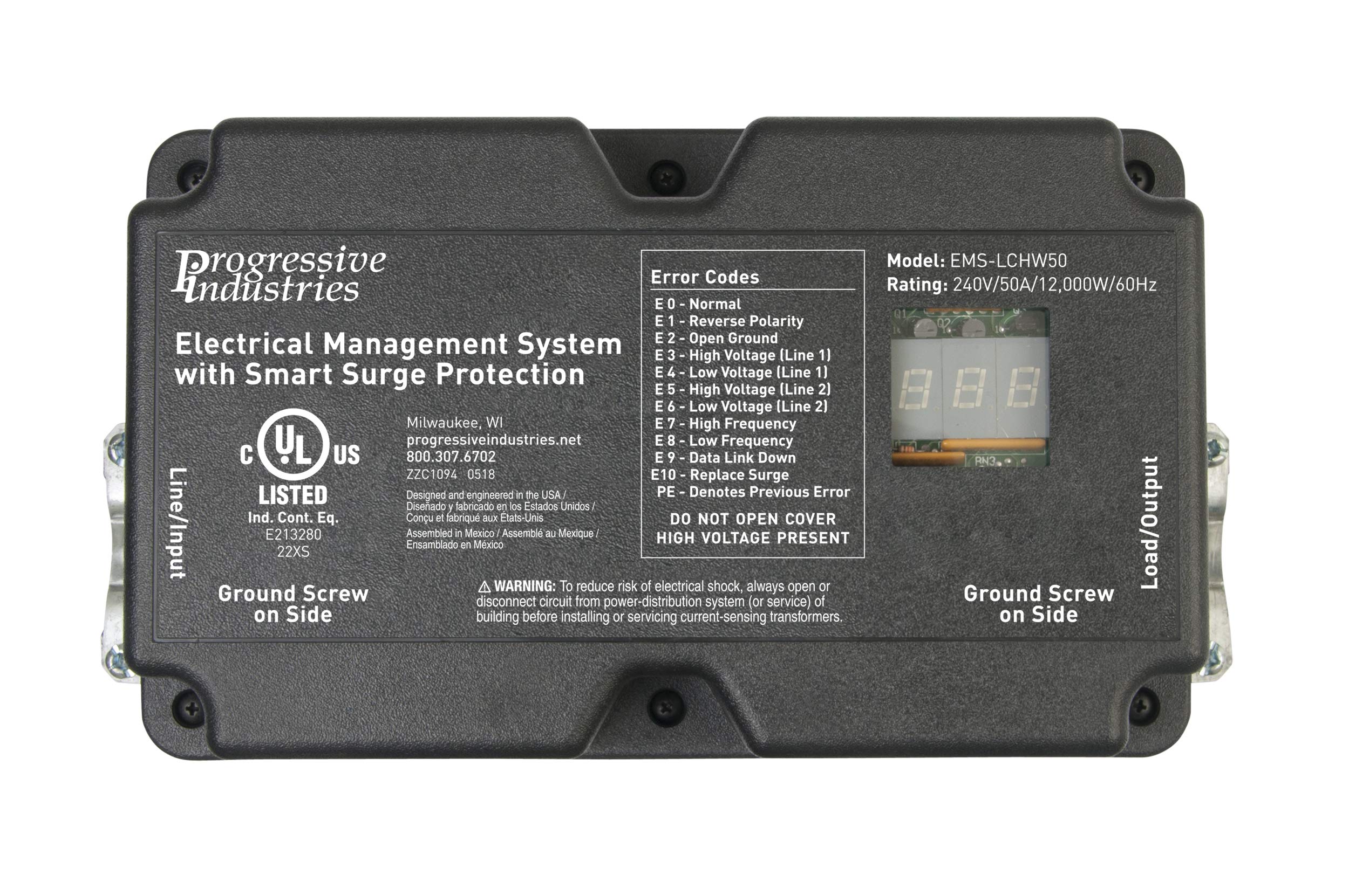 Heavy Duty Progressive Industries EMS-LCHW50 RV Surge Protector, Black, 50 Amp