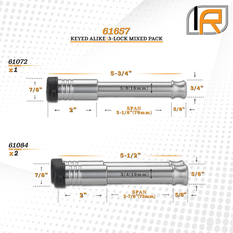 3 Pack Mixed 2.5, Keyed Alike, Hitch Locks for Bumper Hitch ShockerHitch - Includes Lock for 2.5" Receiver
