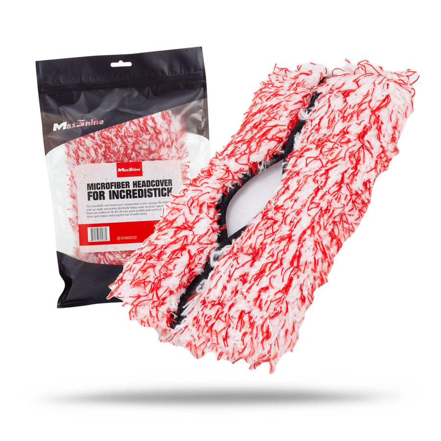 Maxshine Microfiber Red & White Replaceable Head Cover for Premium IncrediStick – Scratch-Free Cleaning for Tight Areas, Wheels & Intricate Surfaces – Car Detailing Accessory