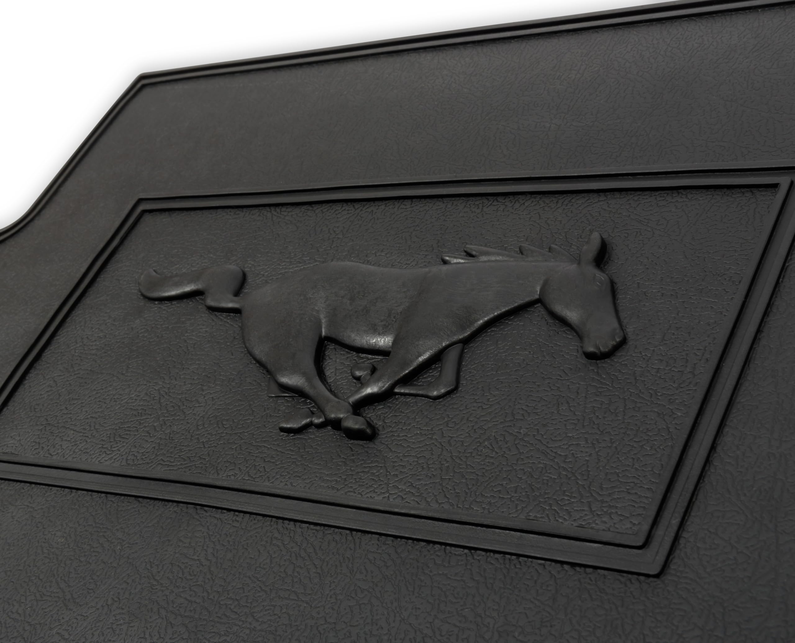 Scott Drake Floor Mats Black Rubber Featuring Official Ford Running Horse Logo, Compatible with 1964-1973 Ford Mustang, Model C5ZZ-6513086-BK