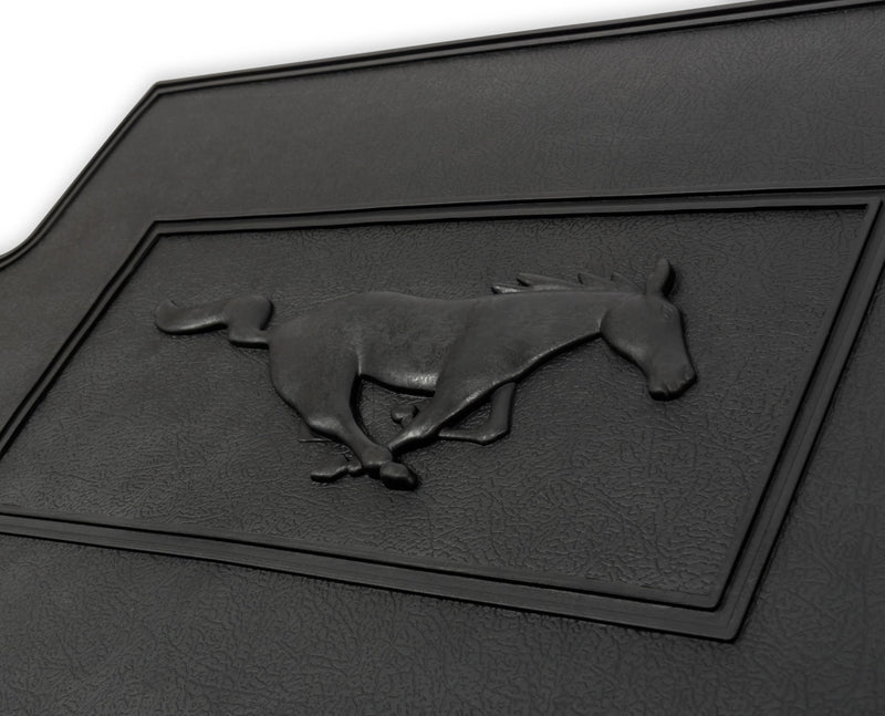 Scott Drake Floor Mats Black Rubber Featuring Official Ford Running Horse Logo, Compatible with 1964-1973 Ford Mustang, Model C5ZZ-6513086-BK