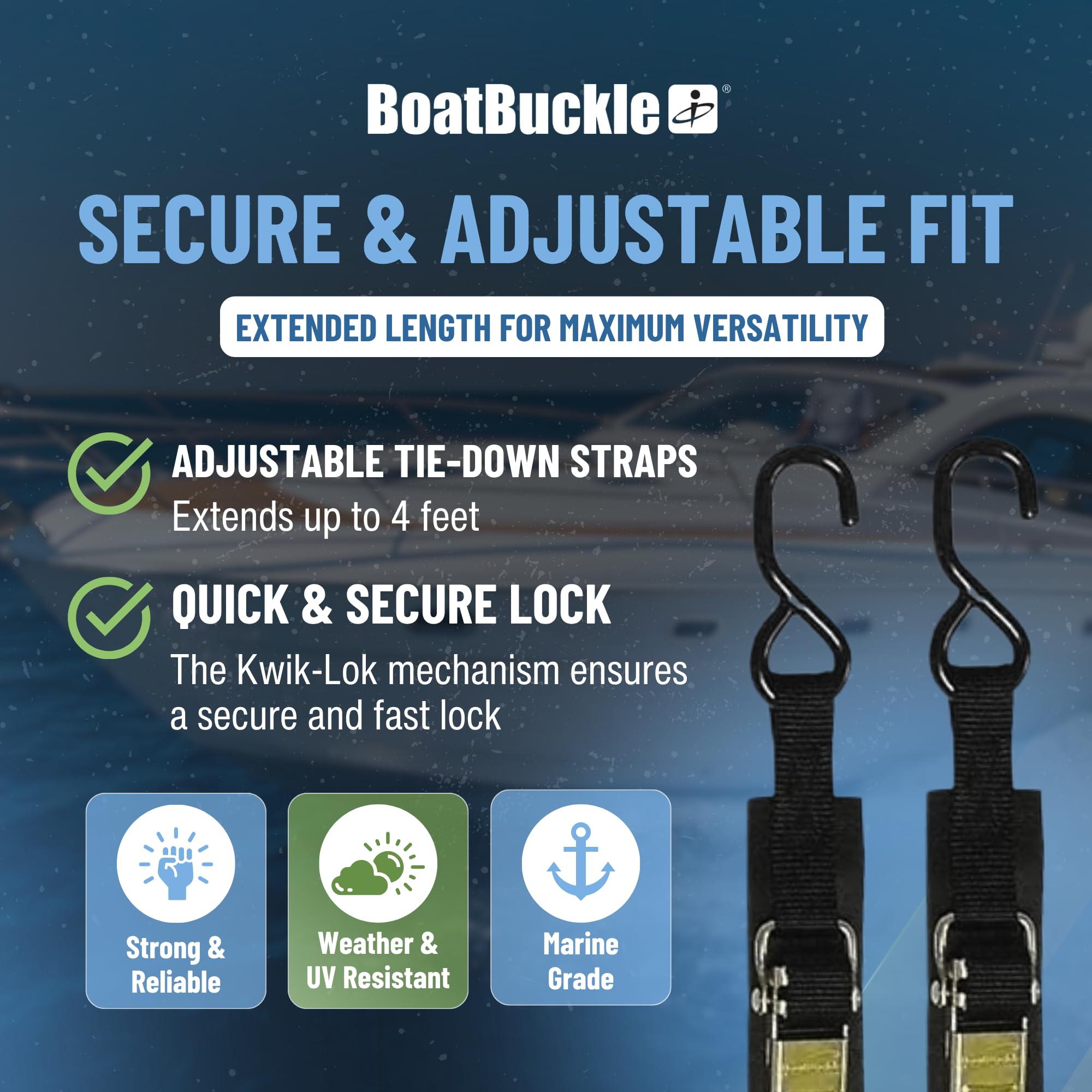 Kwik-Lok BoatBuckle Transom Tie-Down (1-Inch x 4-Feet, Black)
