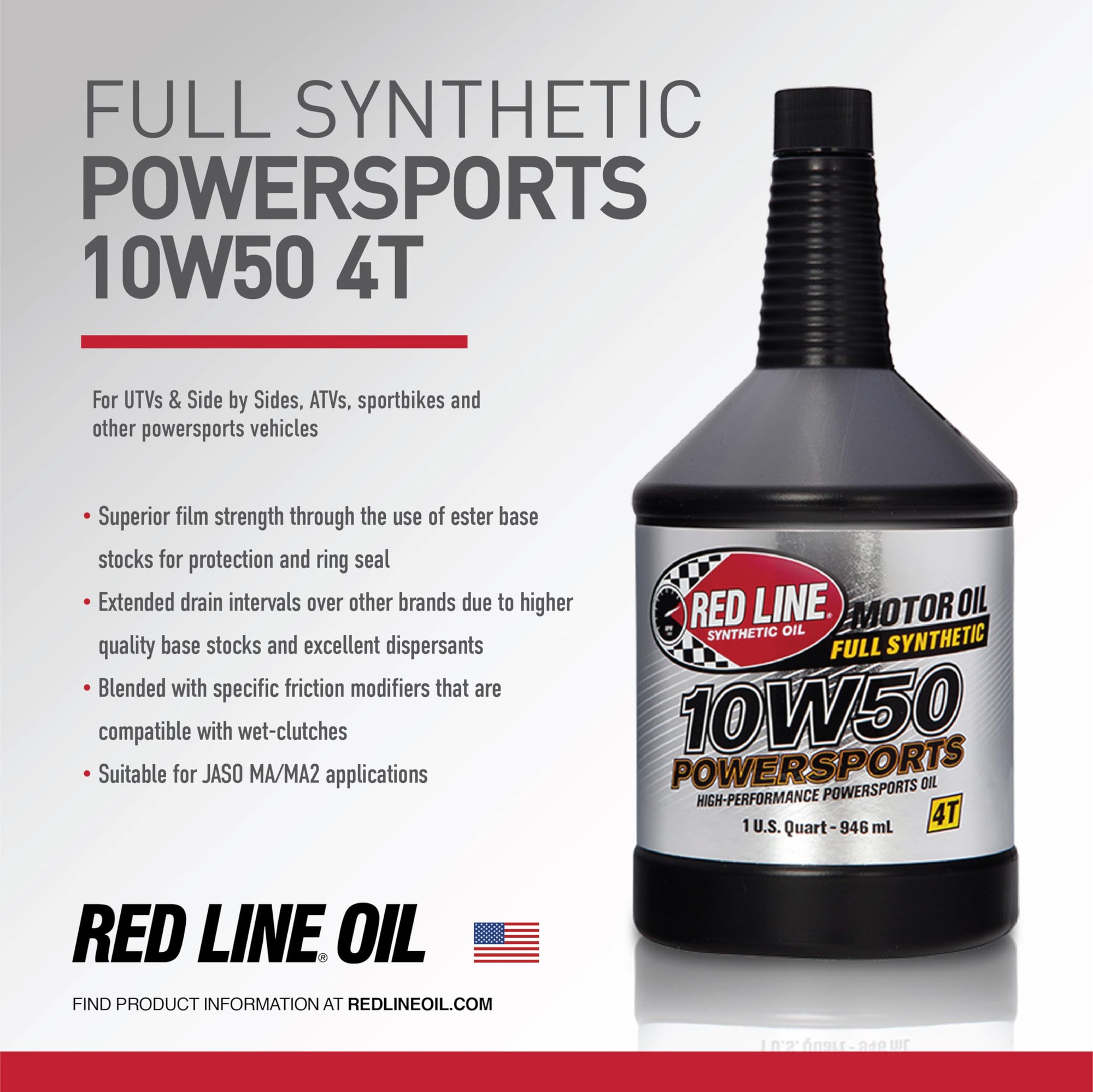 10W50 Red Line Synthetic Motorcycle Motor Oil - 1 Quart