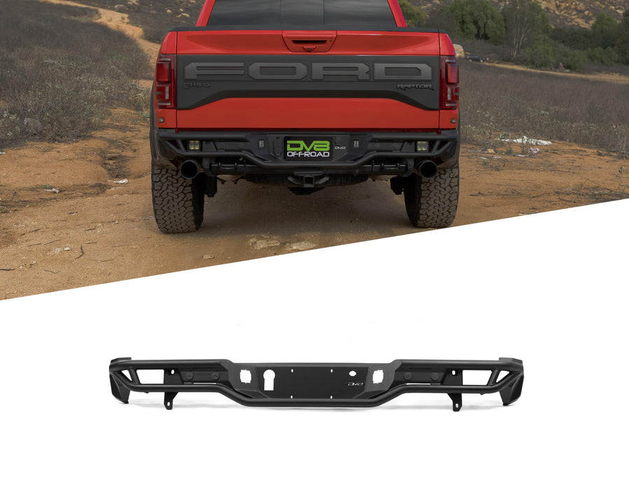 Offroad DV8 Tube Rear Bumper for 2017-2020 Ford F-150 Raptor | Sleek Prerunner Type Design | Low-Profile Fitment | (2) 3" Pod Light Mounts | Retains Factory Hitch | Powder-Coated Steel Construction