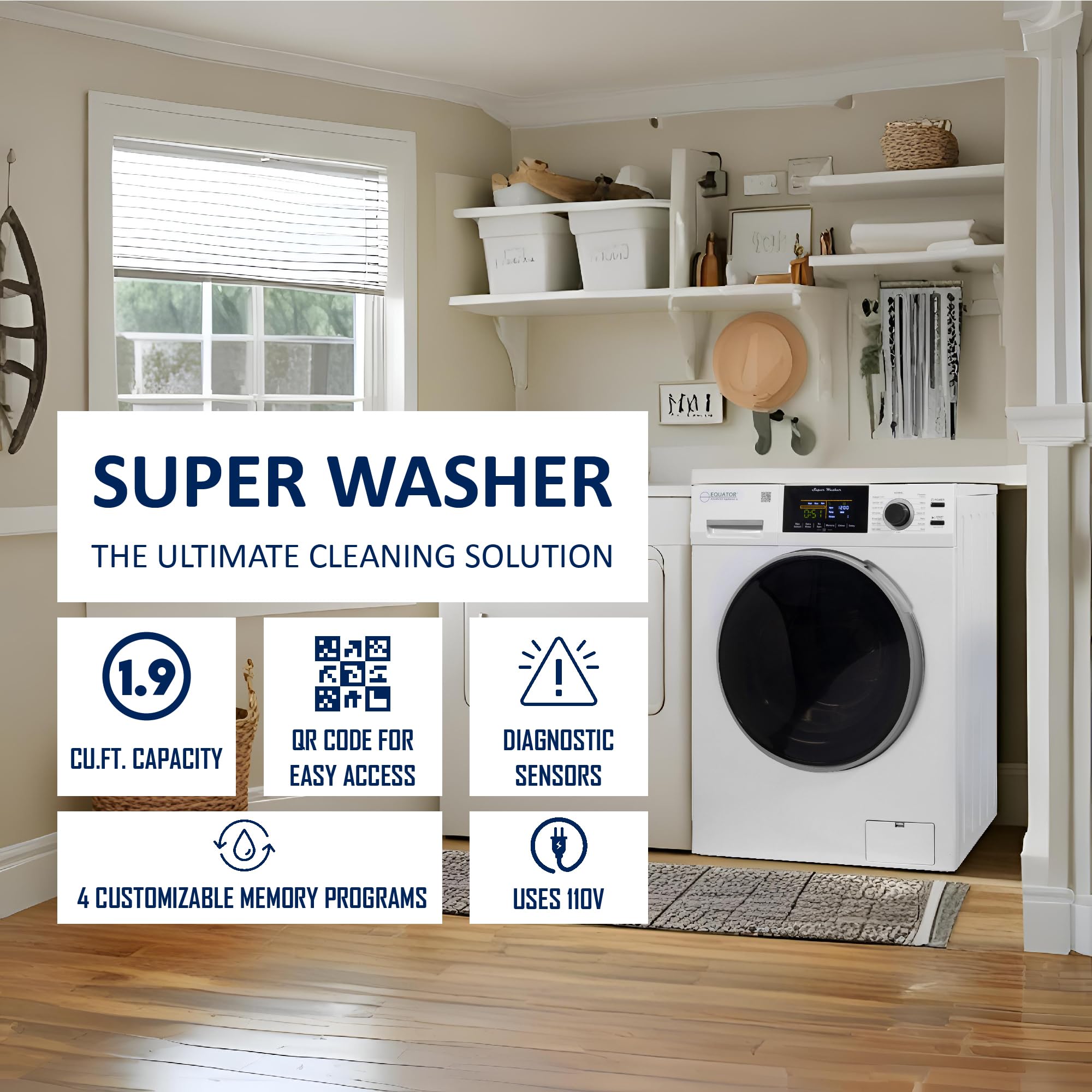 Equator 1.9cf/18lbs Super Washer Winterize1400RPM White 110V