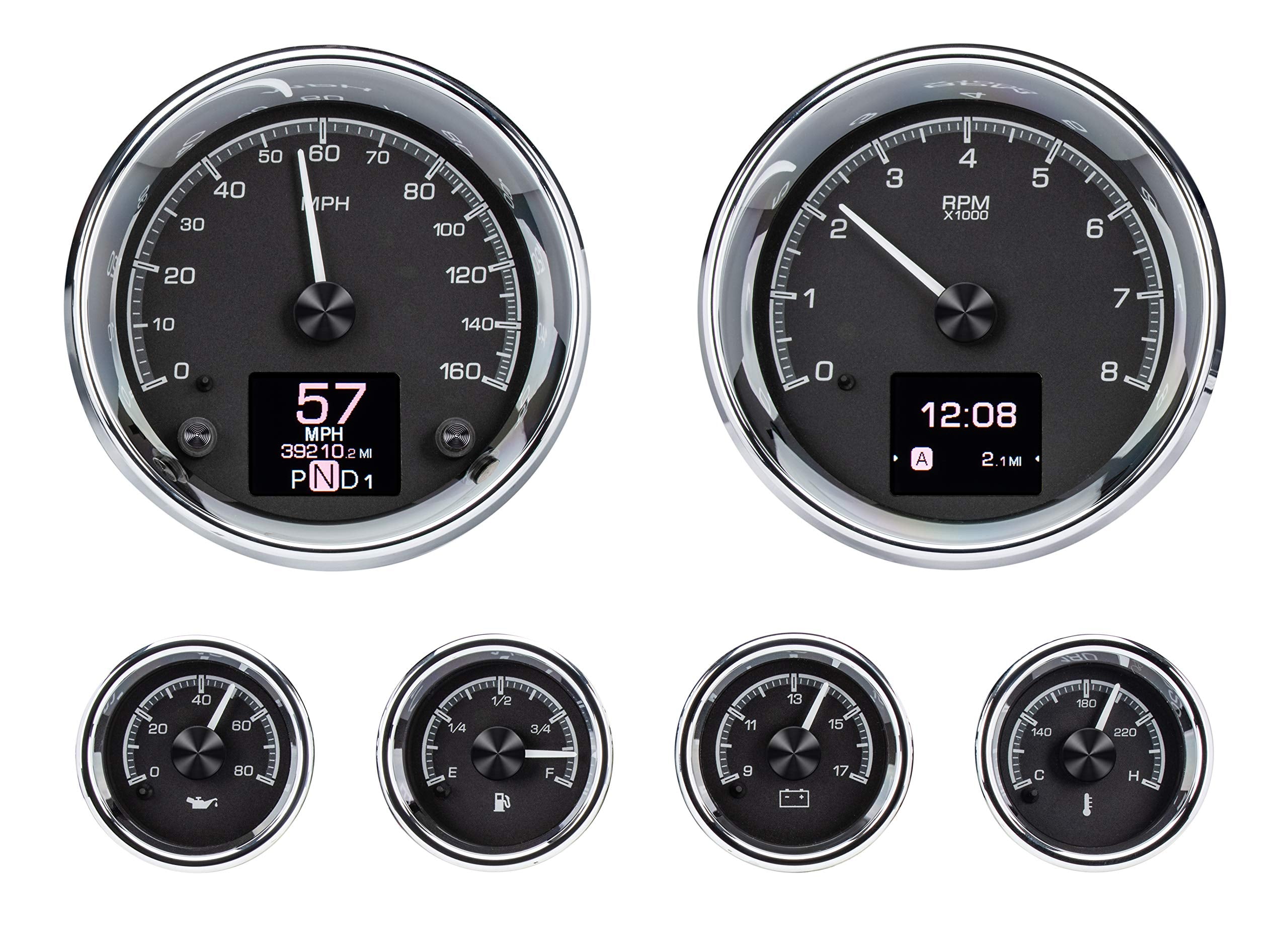 Dakota Digital 6 Gauge Round Analog HDX Instrument System HDX-2024-K Black Alloy Universal