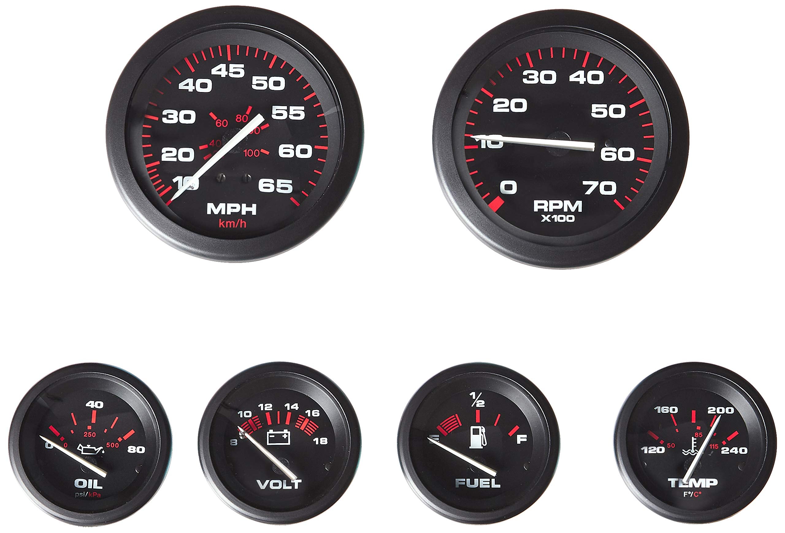 Amega Sierra 68363P Domed 6-Gauge Inboard/Sterndrive Instrument Set, Large
