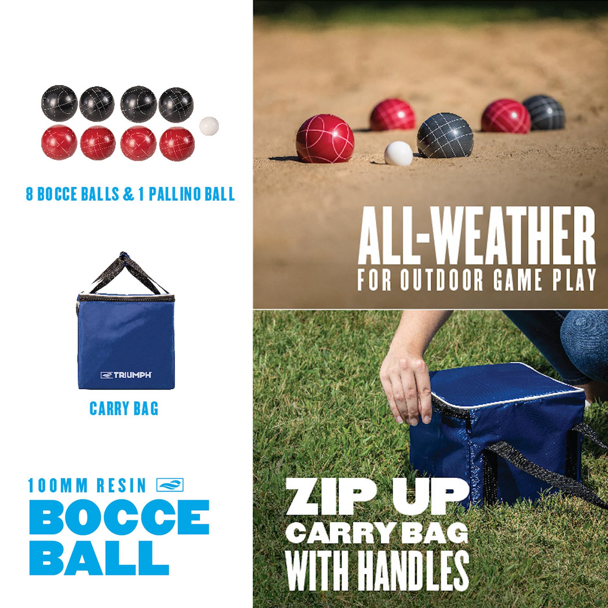 Competition Triumph Sports 100mm Resin Bocce Ball Outdoor Game Set with Carrying Bag for Easy Storage,Multi,One Size,35-7103-3