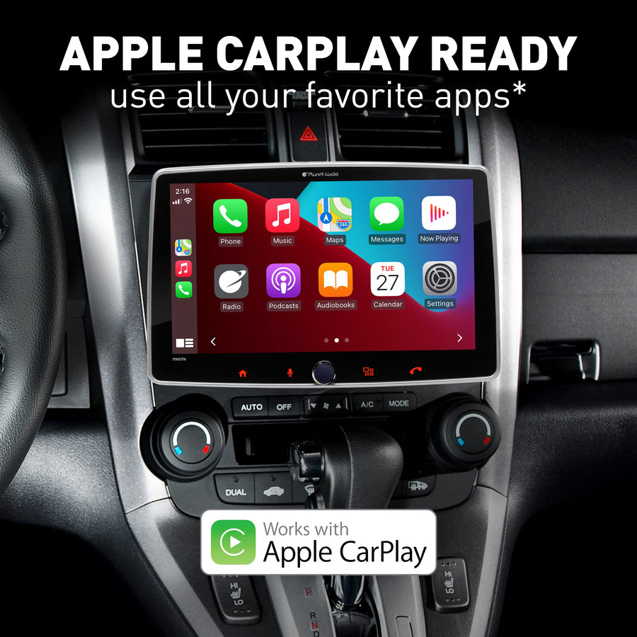 Apple CarPlay Planet Audio P90CPAC Android Auto Car Receiver - Single Din with 9 Inch Capacitive Touchscreen, Rear Camera Included, Bluetooth, No DVD, Multicolor Illumination