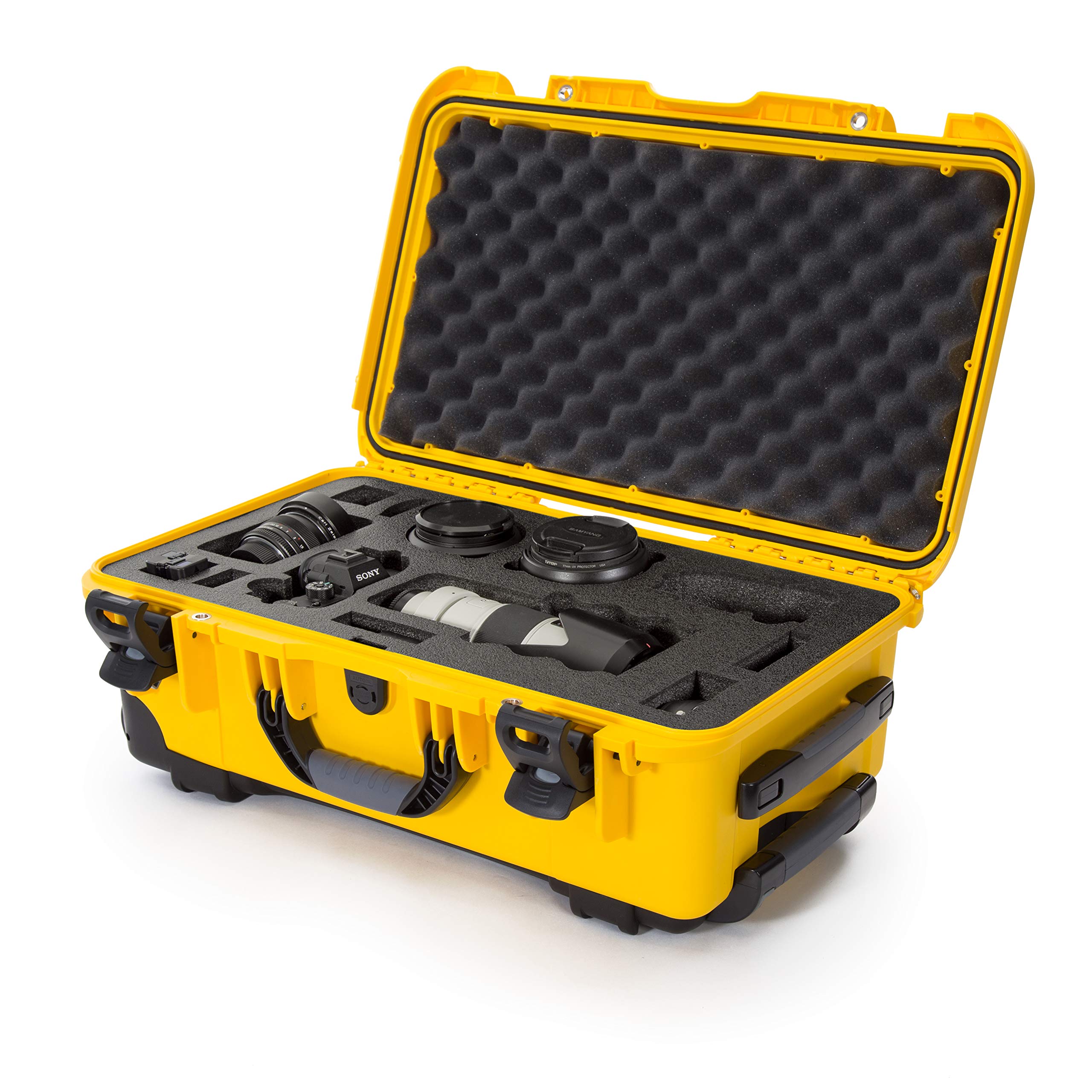 Waterproof Nanuk 935 Carry-On Hard Case with Custom Foam Insert for Sony a7R Size Camera w/Wheels - Yellow