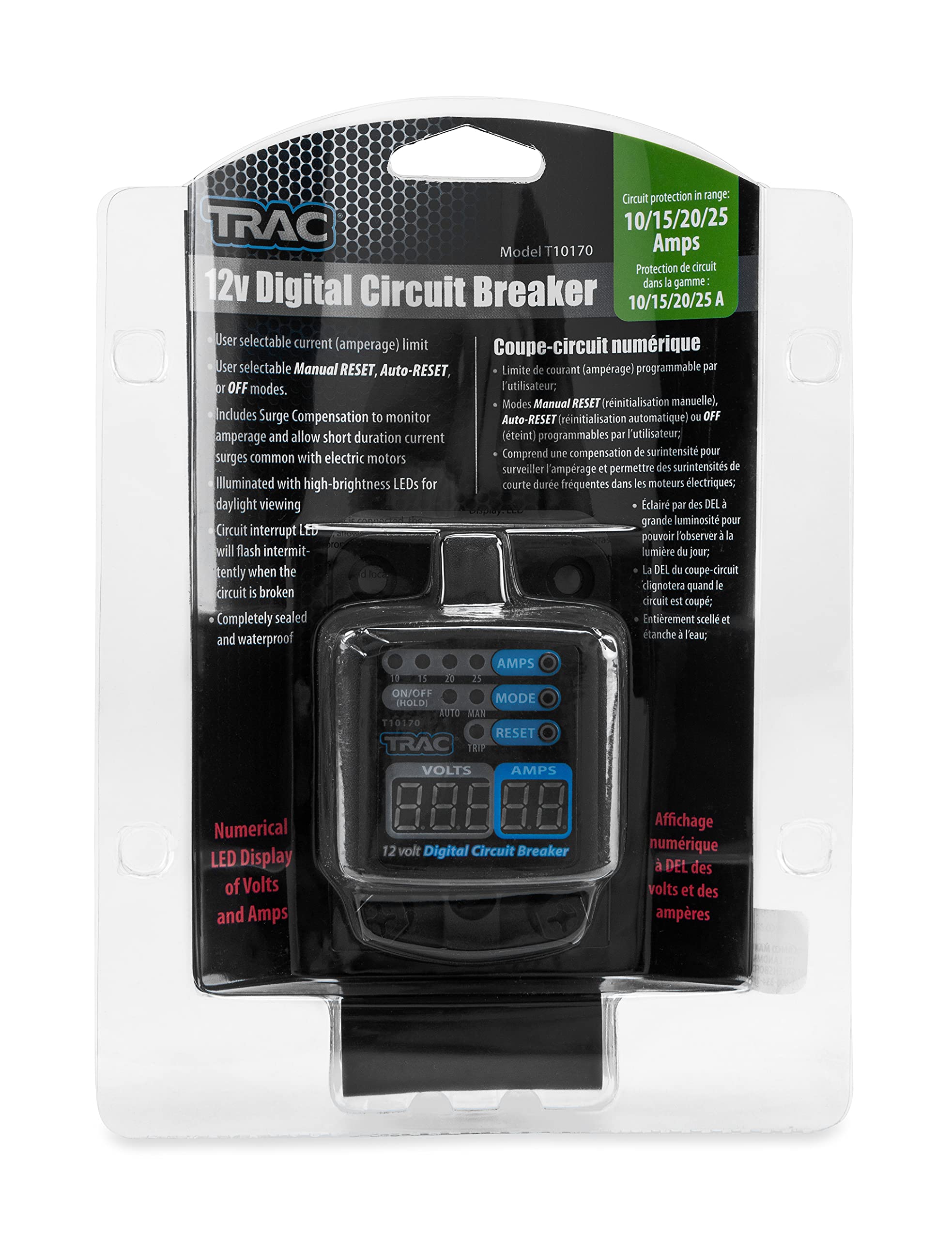 Digital Circuit Breaker Trac Outdoors with Display, 10-25 Amp - Innovative Design Eliminates the Accuracy of Thermal Breakers - Waterproof (69401)