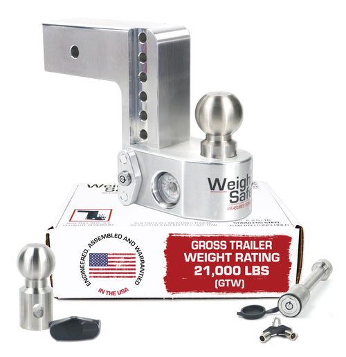Aluminum Weigh Safe Adjustable Trailer Hitch - Anti-Sway Towing Hitch for 3" Receivers - 6" Drop Hitch, 21,000 lbs GTW, 2-Piece Lock Set