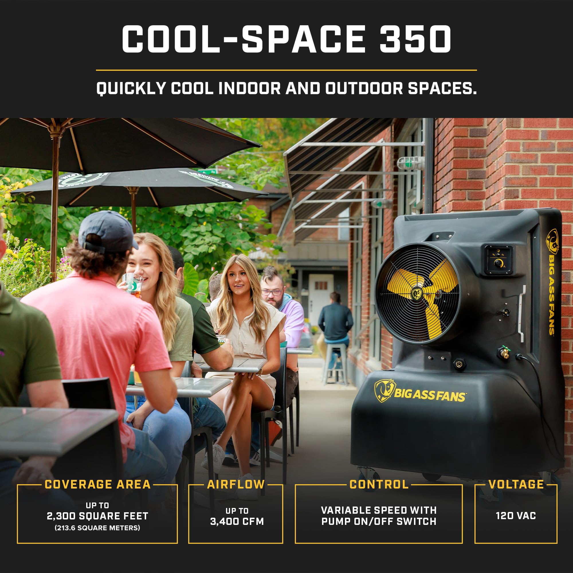 Cool-Space 350 - Big Ass Fans - Portable Evaporative Swamp Cooler, Indoor and Outdoor Use, 16 Gallon Capacity, Variable Speed for Ultimate Cooling in Workshops and Garages