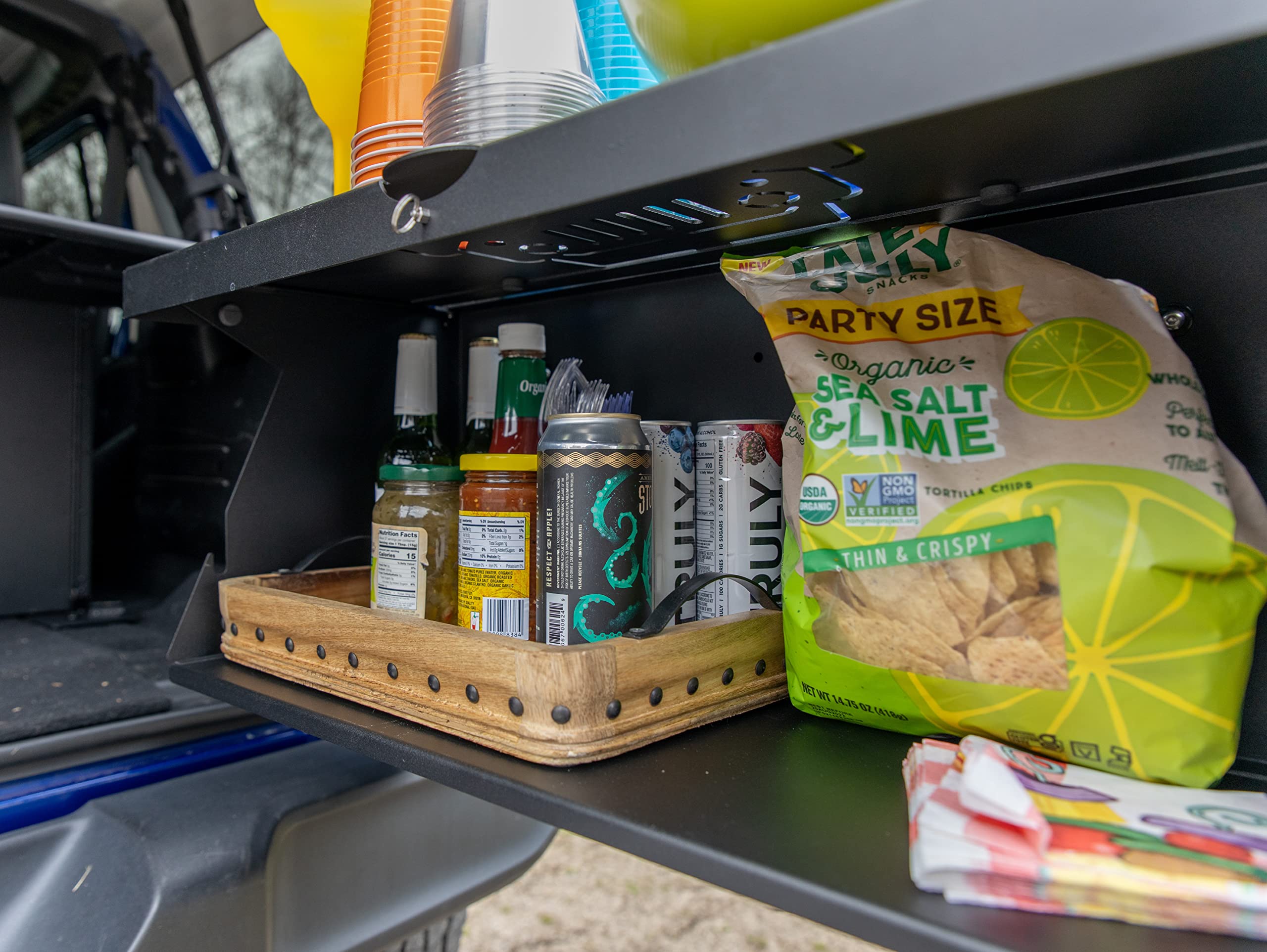 Double Level EZ4X4 Aluminum Lightweight Deluxe Tailgate Table Foldable Cargo Shelf Storage Rack fits All Wranglers TJ/JK/JKU/JL/JLU Patent Pending