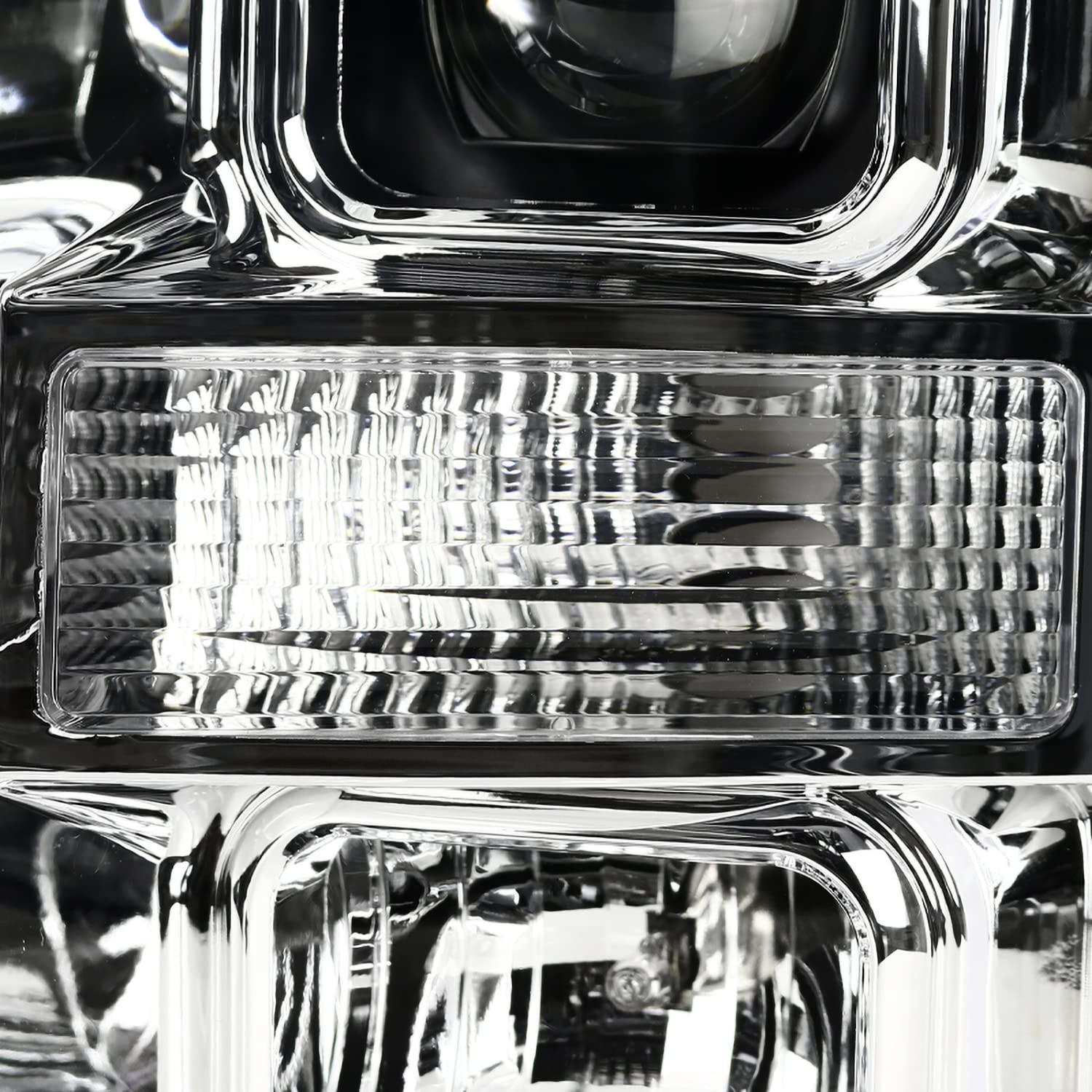 Chrome Projector Headlights w/LED Bar SPEC-D TUNING Compatible with 2008-2010 Ford F-250, F-350, F-450, F-550 Super Duty, Left + Right Pair Headlamps Assembly