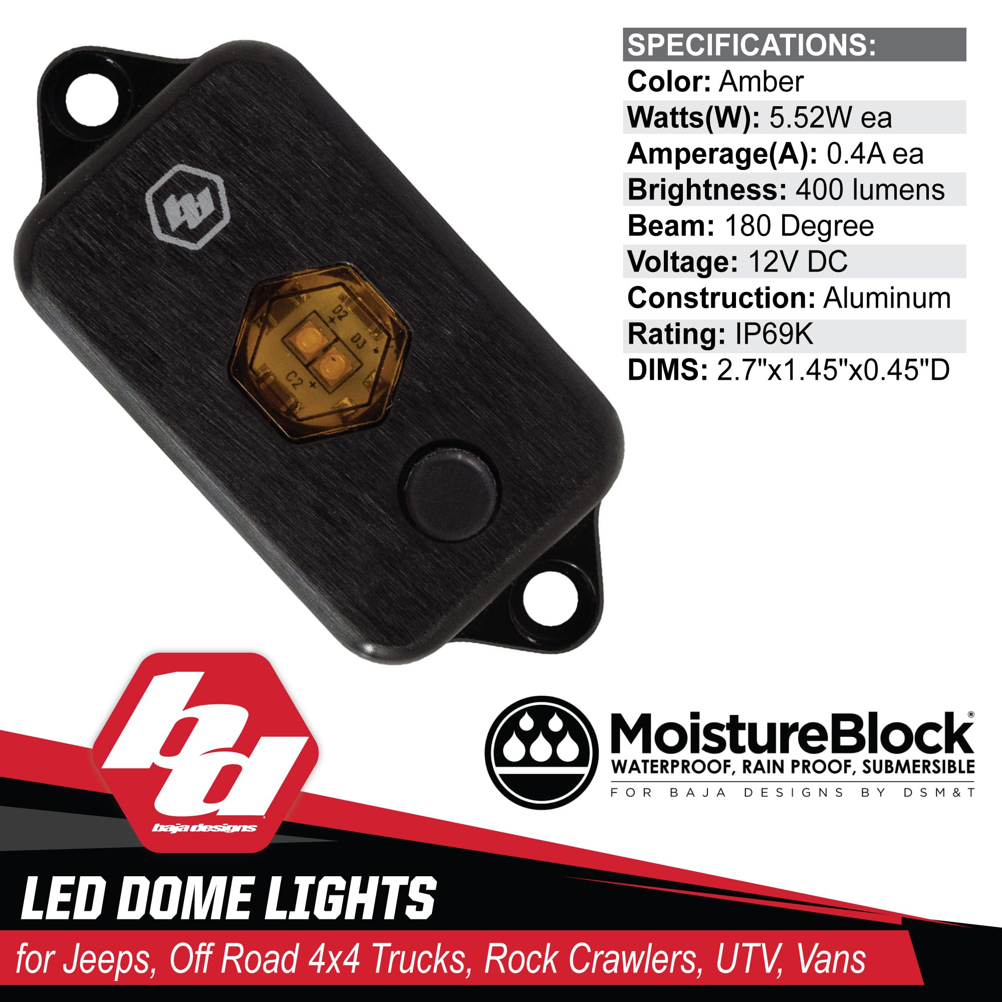 LED Dome Light Baja Designs With Switch (Amber)