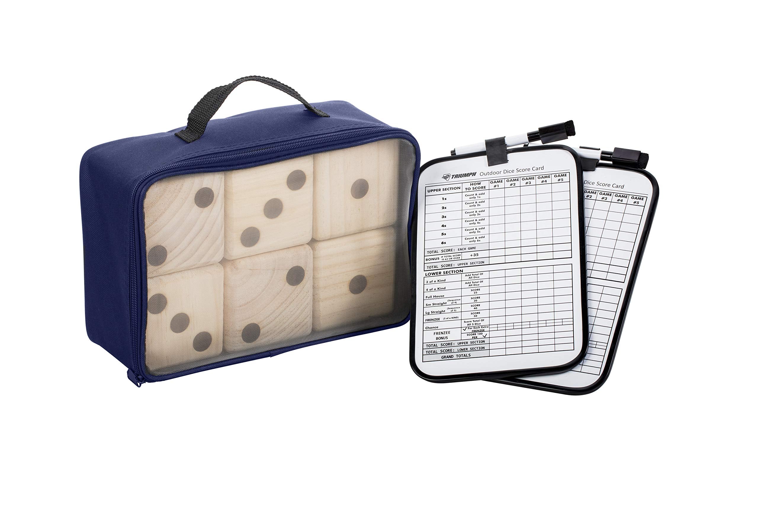 Giant Wooden TRIUMPH Lawn Dice - Includes 6 Large Lawn Dice, Dry-Erase Scorecards, Markers and Carry Bag