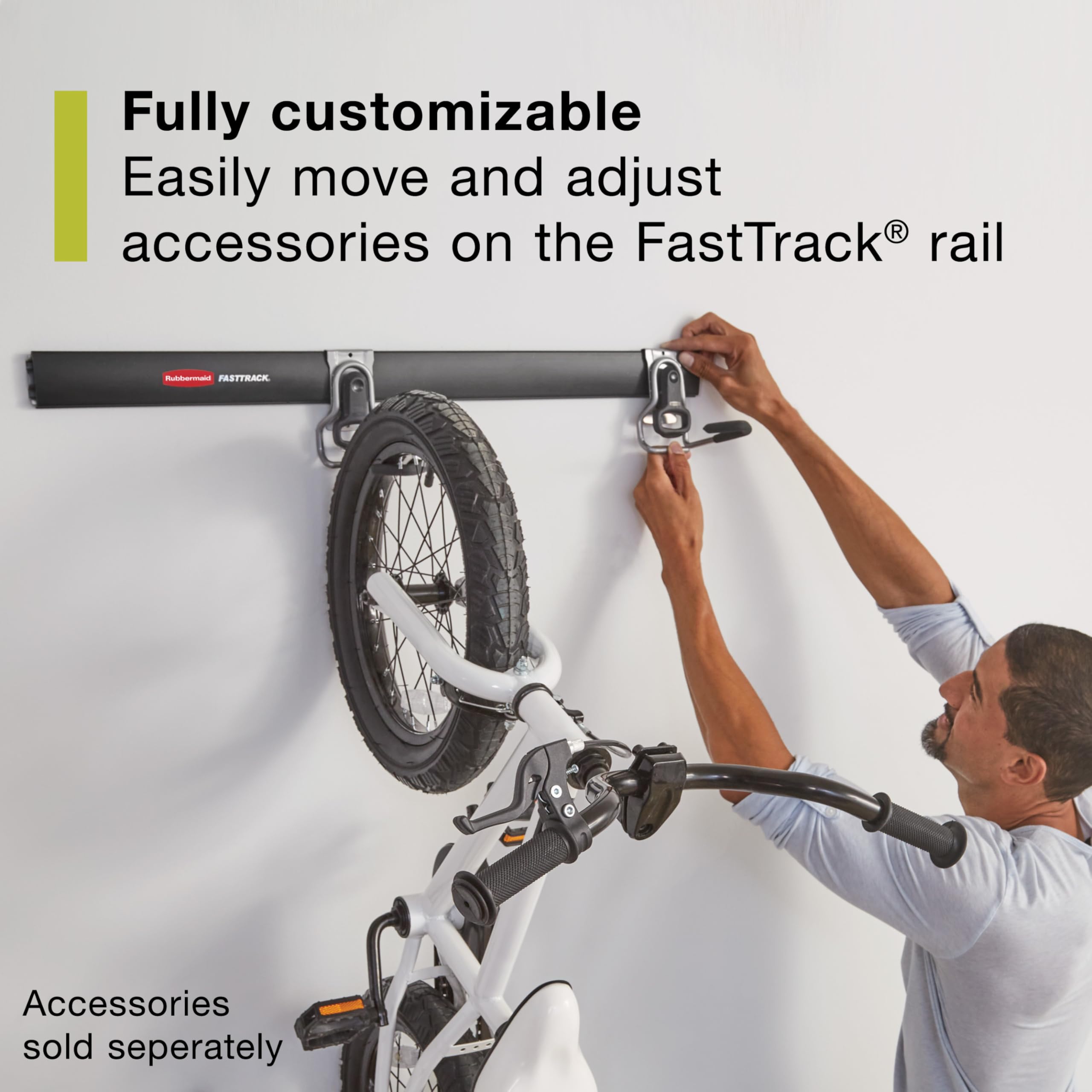 24-Piece Rubbermaid FastTrack Garage Wall-Mounted Storage Kit, 6 Rails and 18 Hooks, Black, for Home/House/Tool/Sports/Equipment/Utility Purposes