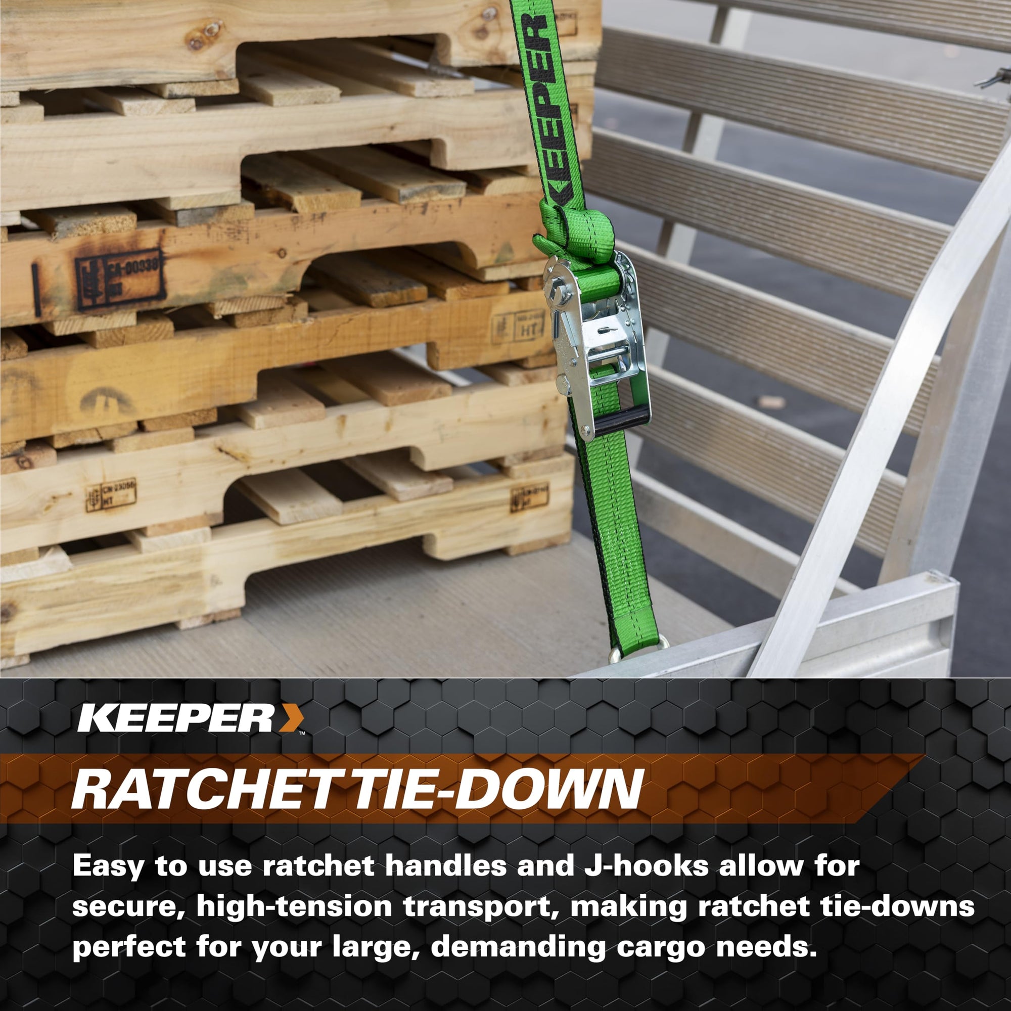 16' x 2" Keeper Ratchet Tie-Down with J-Hooks, 4 Pack, Green