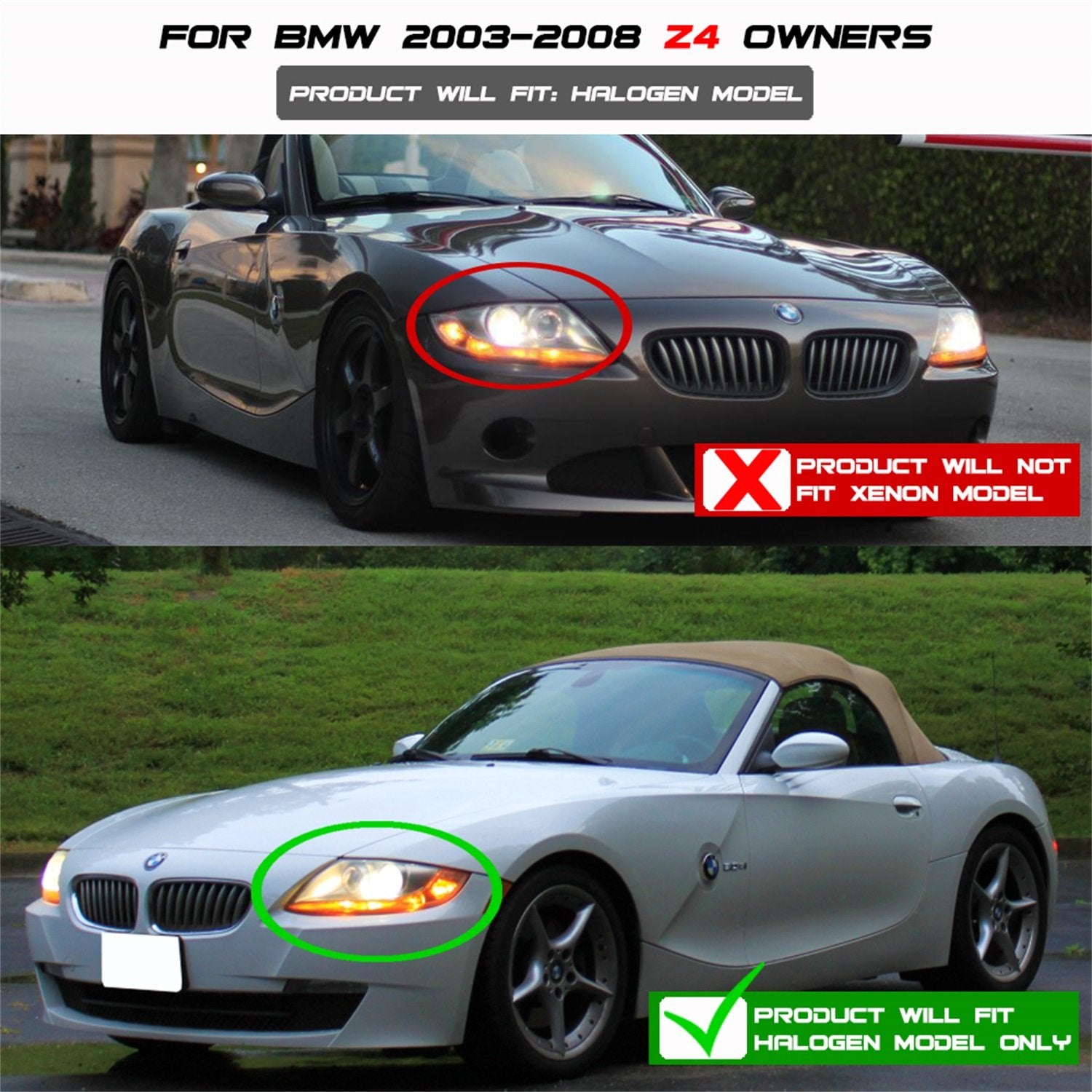 BMW Z4 03-08 Spyder 5029072 Projector Headlights - Halogen Model Only (Not Compatible With Xenon/HID Model) - LED Halo - Black - High H1 (Included) - Low H7 (Not Included)