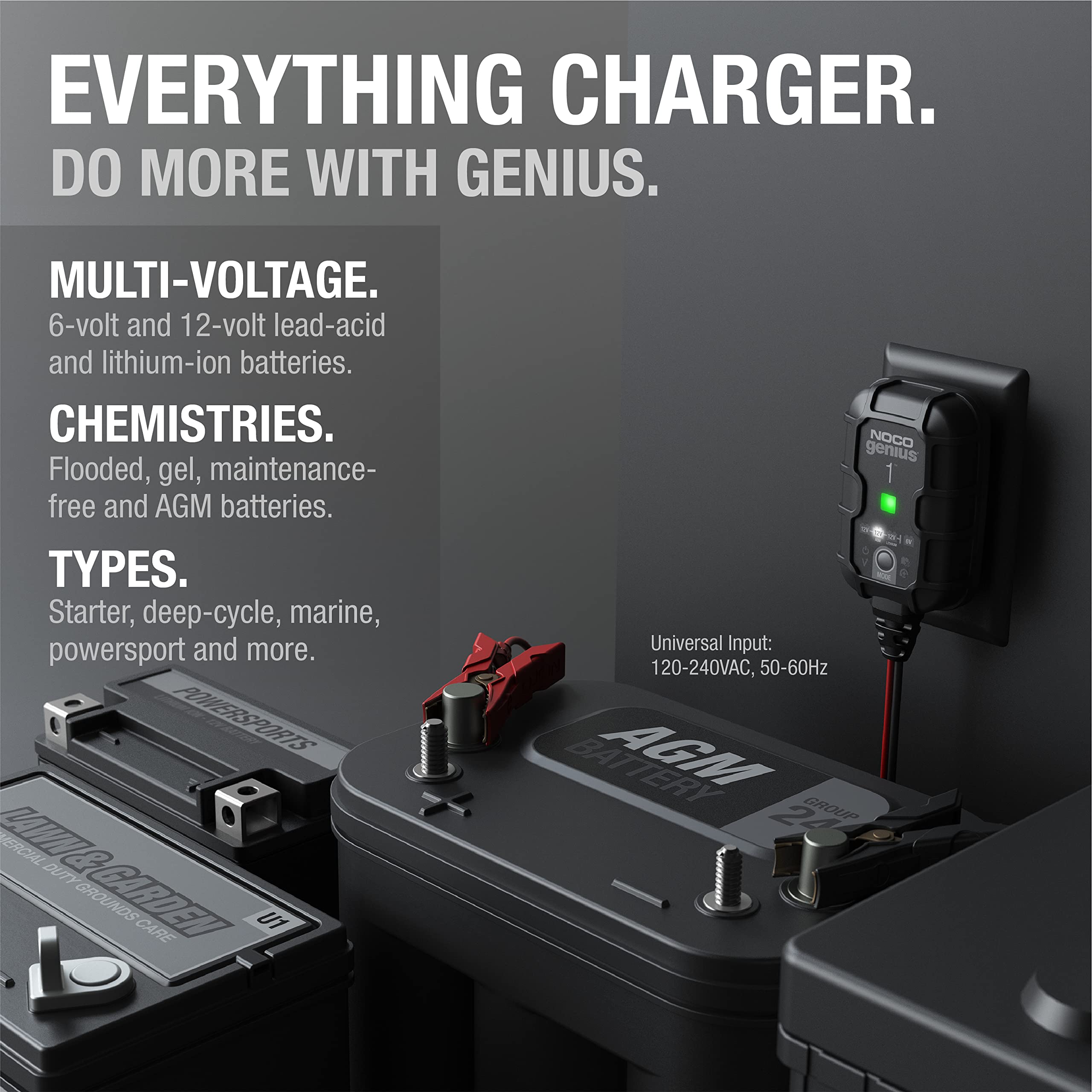 GENIUS1 NOCO: 1A 6V/12V Smart Battery Charger – Automatic Maintainer, Trickle Charger & Desulfator with Overcharge Protection & Temperature Compensation – for Lead-Acid & Lithium Batteries