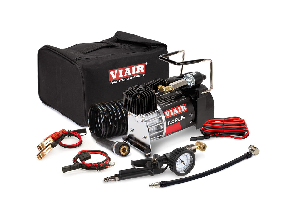 Air Compressor VIAIR TLC PLUS - Portable, Compact Tire Inflator with 120 PSI - Includes Presta Valve Chuck, Shop-Style Inflation Gun, 2-Pin SAE & 30ft Coil Hose - For Tubeless Bike Tires Setup
