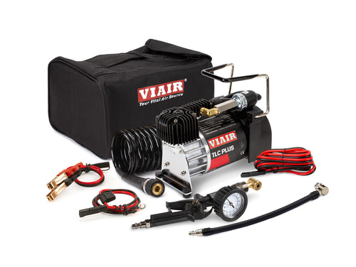 Air Compressor VIAIR TLC PLUS - Portable, Compact Tire Inflator with 120 PSI - Includes Presta Valve Chuck, Shop-Style Inflation Gun, 2-Pin SAE & 30ft Coil Hose - For Tubeless Bike Tires Setup