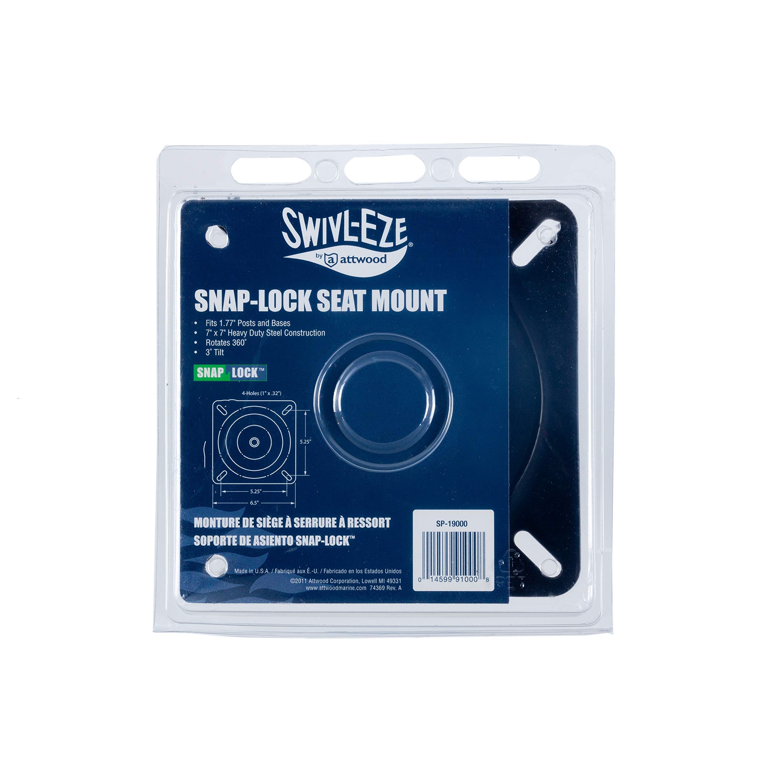 Swivl-Eze Snap-Lock 3-Degree Tilt Marine Boat Seat Mount SP-19000, Black E-Coat Steel