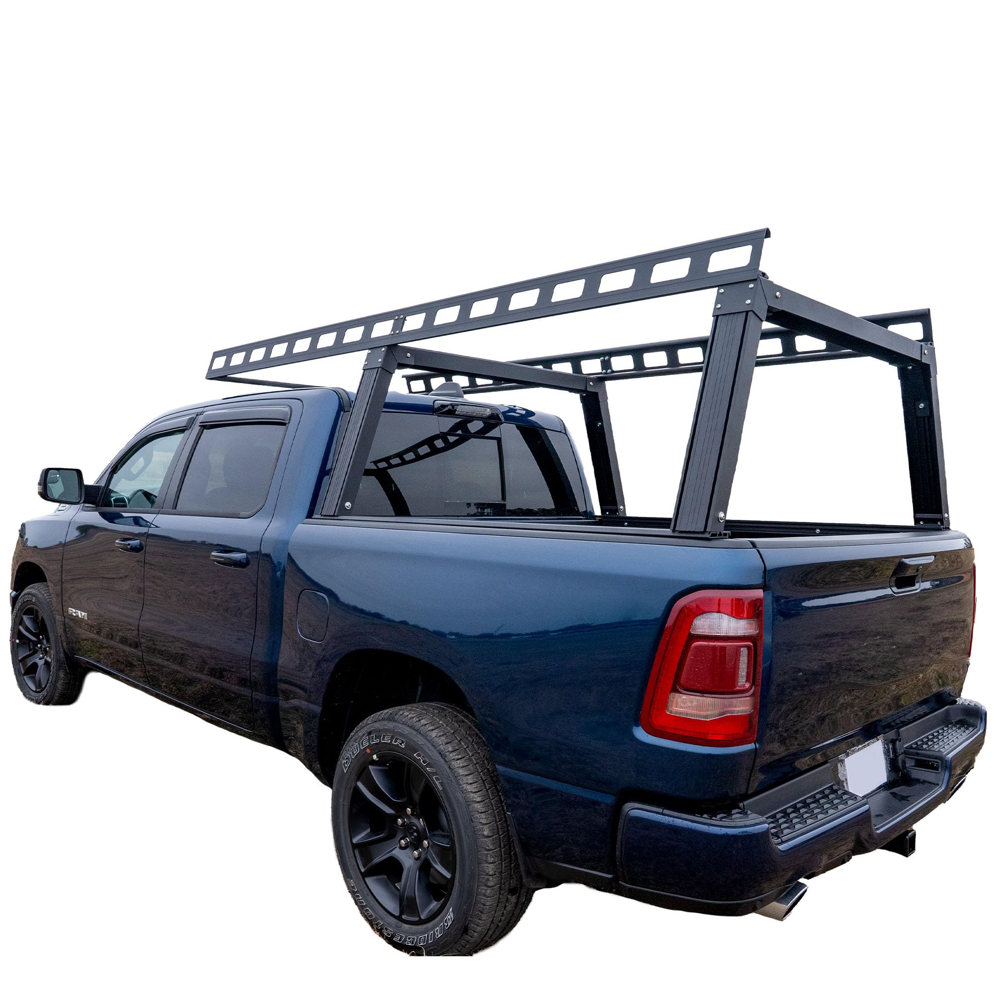 Heavy Duty Black Horse Ladder Rack Over Cab System 5.5' Bed Black Powder Coated Compatible with All 3/4-ton Trucks with 5.5ft to 5.7ft Bed Length Not Compatible with tonneau covers-CSFRHD55B