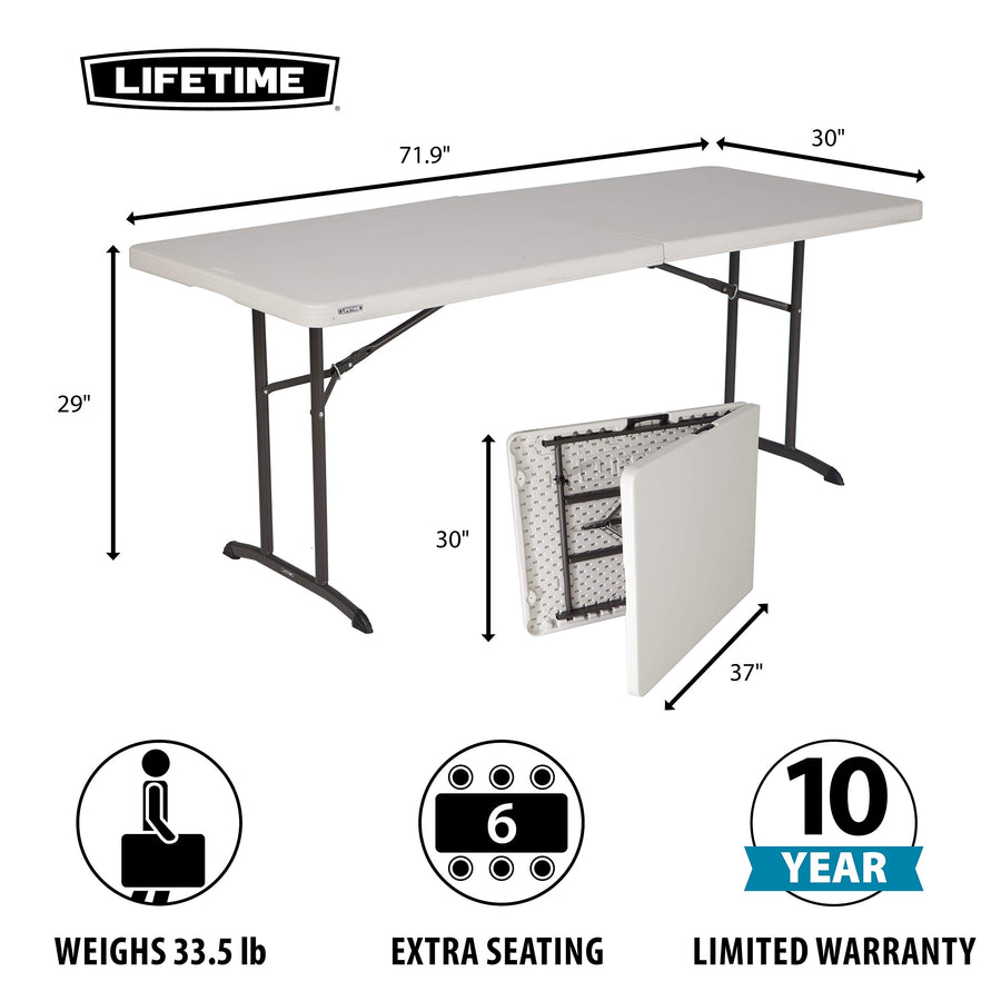 Commercial LIFETIME Fold-in-Half Table, 6-Foot, Almond