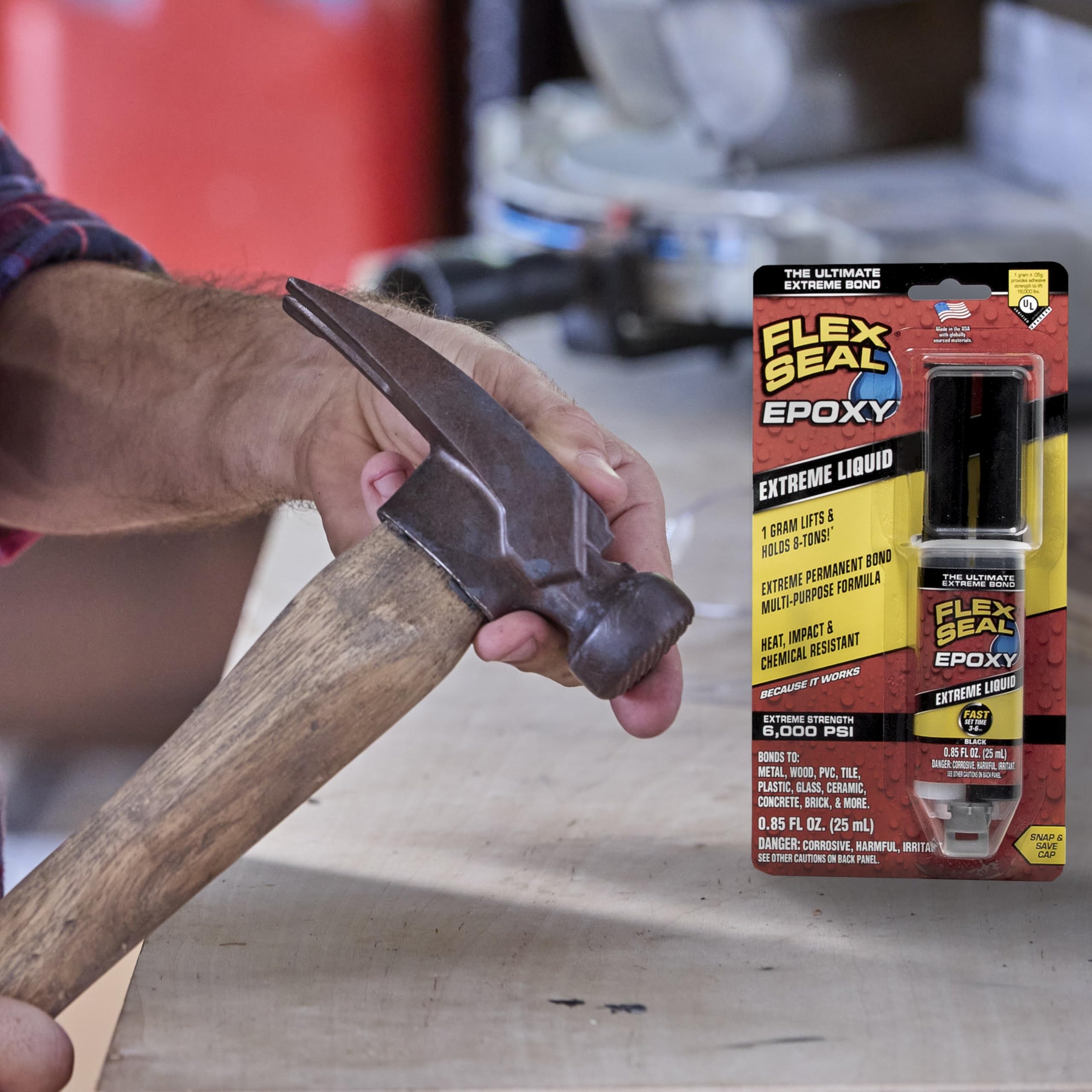 Flex Seal Epoxy, Multi-Purpose Extreme Liquid, Durable, Permanent, Watertight, Long-Lasting Bond, for Automotive, Marine, Plumbing, Home, & Tool Repairs, Cures Black, 0.85 oz (25 mL) Syringe