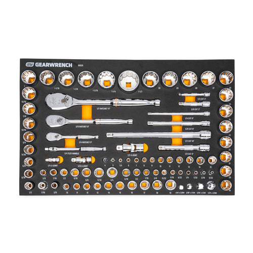 1/4, 3/8", 1/2" GEARWRENCH 90-Tooth SAE/Metric Mechanics Tool Set with EVA Foam Tray - 86529