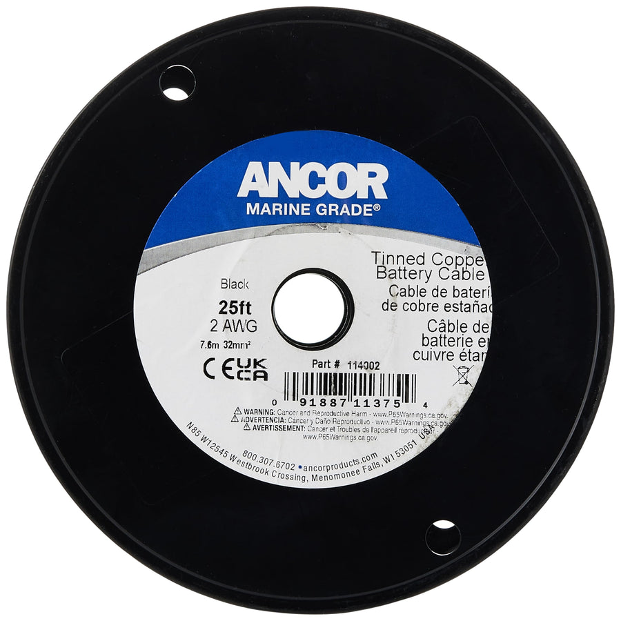 114005 Ancor Tinned Copper Battery Cable, 2 AWG (32mm2), Black - 50ft