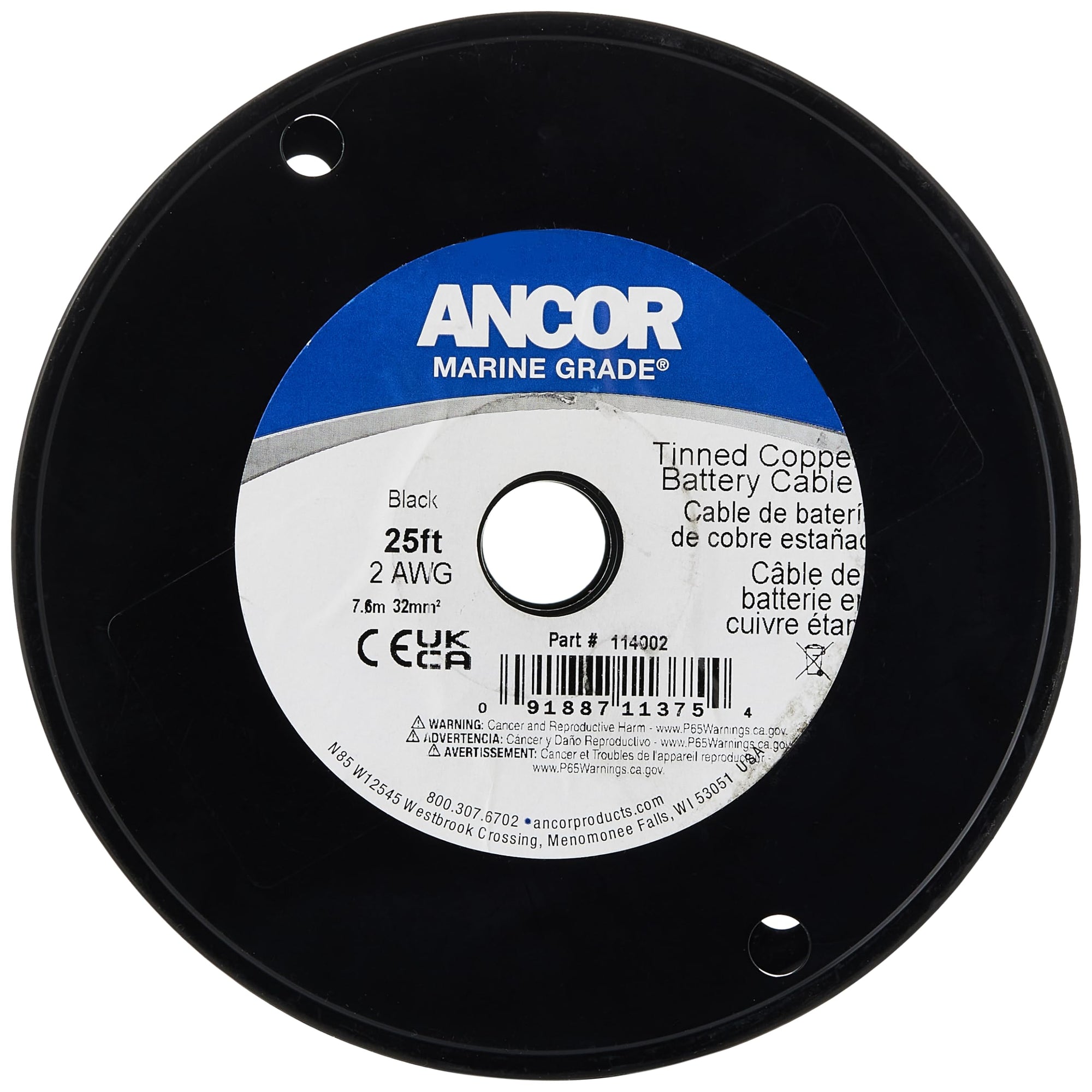 114005 Ancor Tinned Copper Battery Cable, 2 AWG (32mm2), Black - 50ft