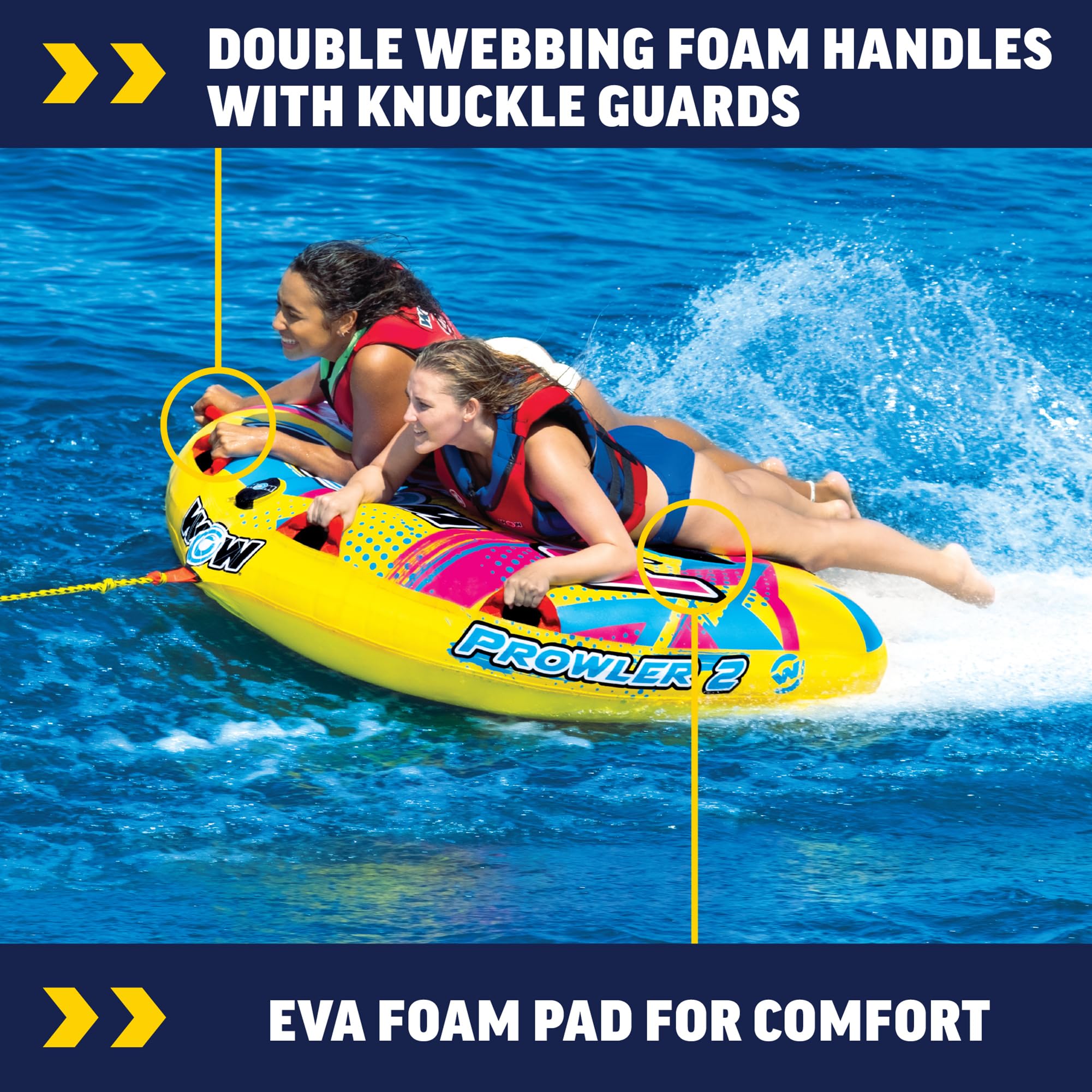 Prowler WOW Sports Starter Kit, 2 Person Boating Tube, 12v High Speed Air Pump, & 2K Tow Rope