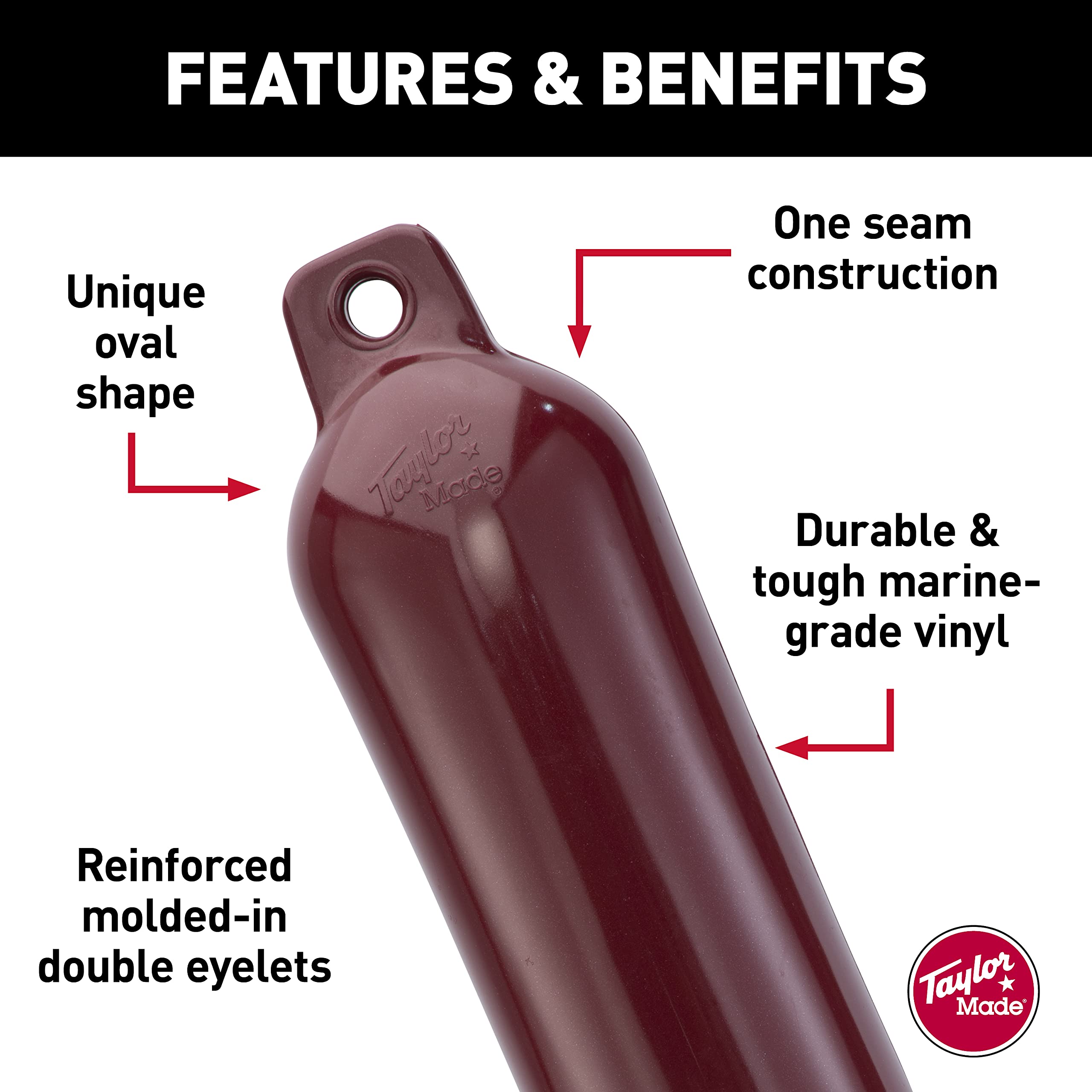 Taylor Made Products Hull Gard 531022 Inflatable Vinyl Boat Fender, 5.5 x 20 inch, Cranberry,Burgundy