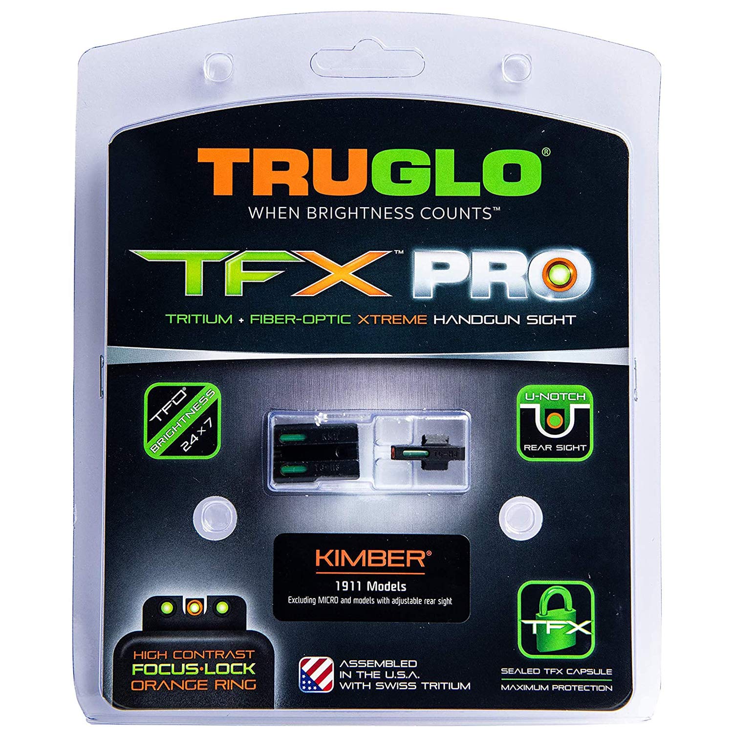 TruGlo TFK Pro Handgun Sight Accessories Set with Fortress Finish Protection and Angled Rear Sight for Kimber Model Guns