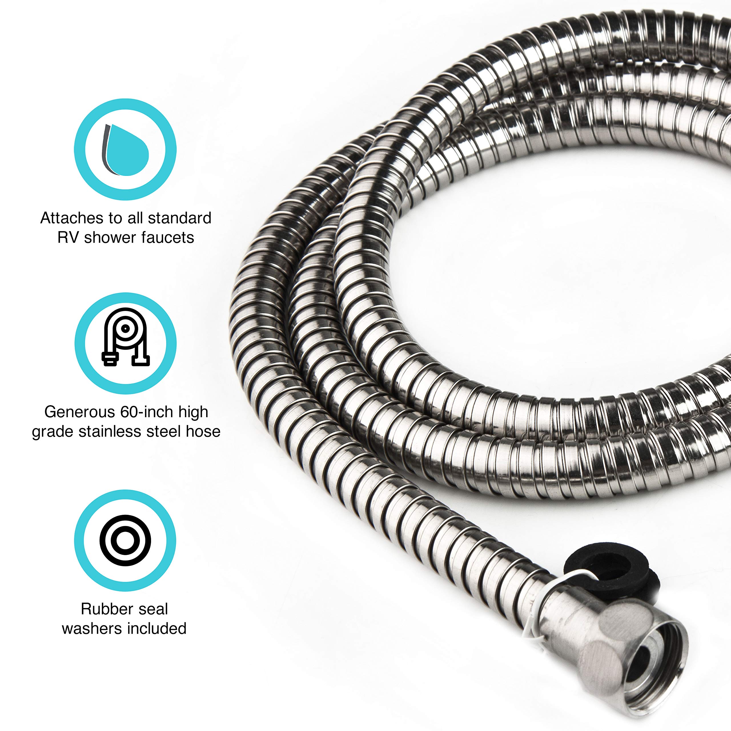 Dura Faucet RV DF-SA200-CP 60 inch Flexible Stainless Steel Handheld Shower Head Hose (Chrome)
